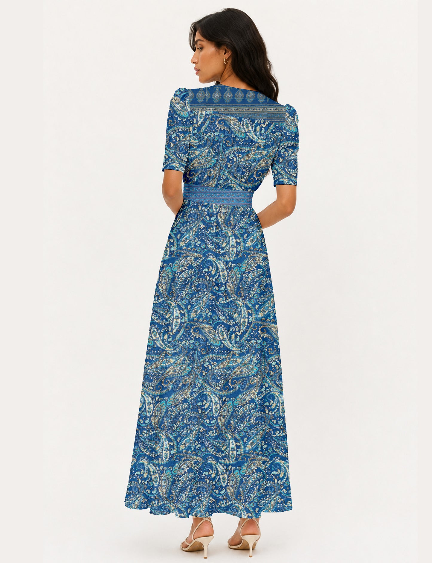 Maxi romantic dress - Blue Paisley
