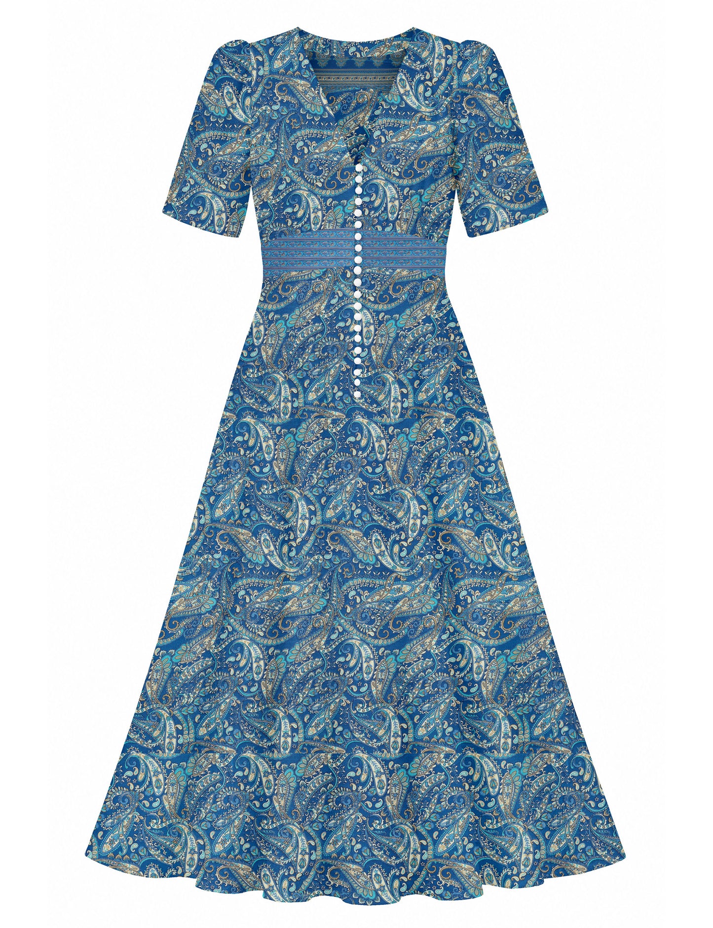 Maxi romantic dress - Blue Paisley
