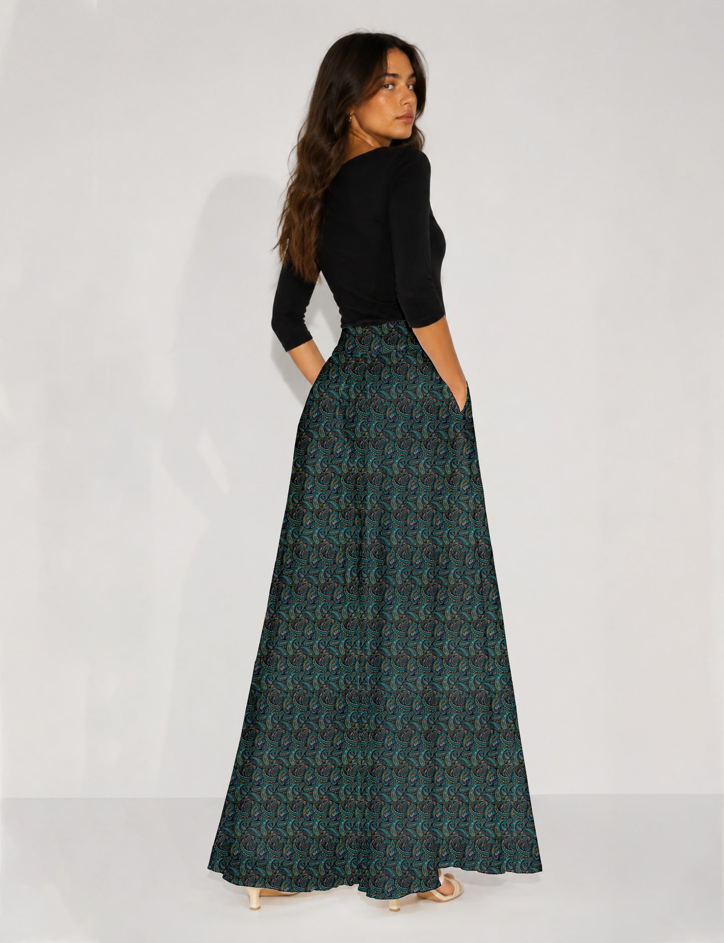 Wide Leg Palazzo Trousers - Blue Paisley