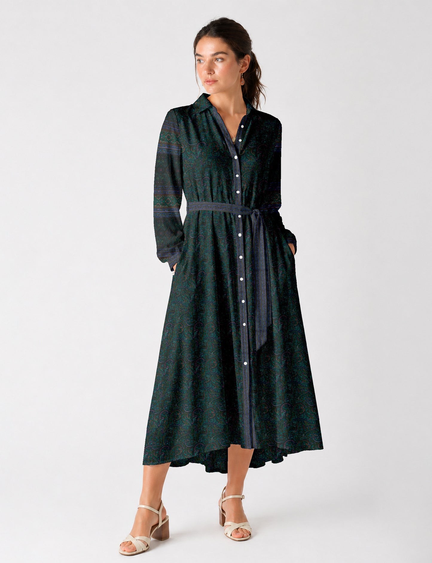 Long shirt dress - Blue Paisley