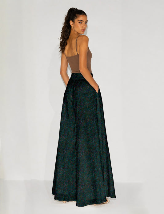Wide Leg Palazzo Trousers - Blue Paisley