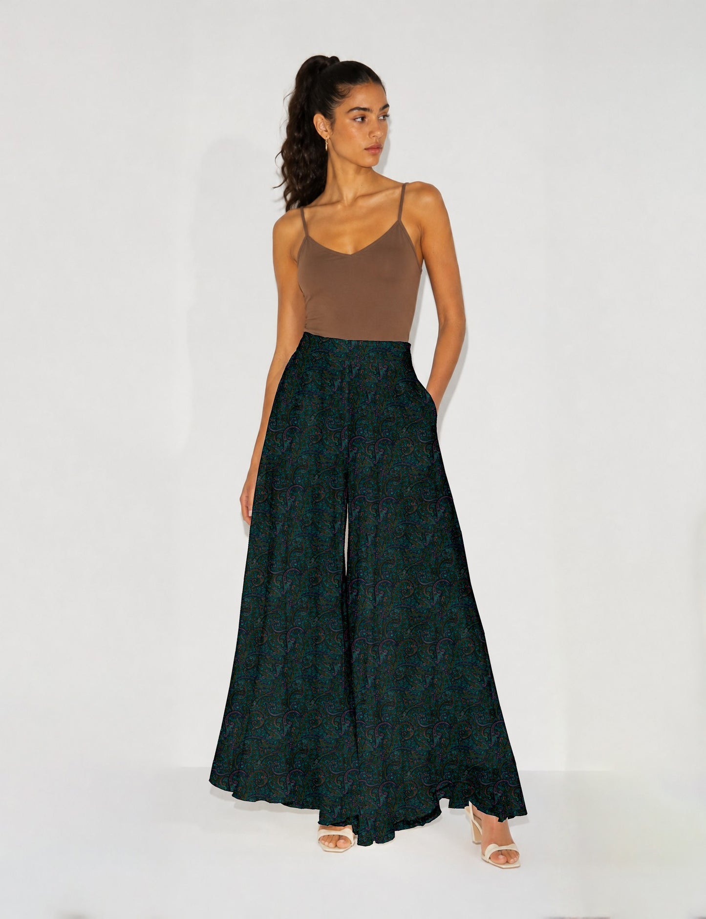 Wide Leg Palazzo Trousers - Blue Paisley