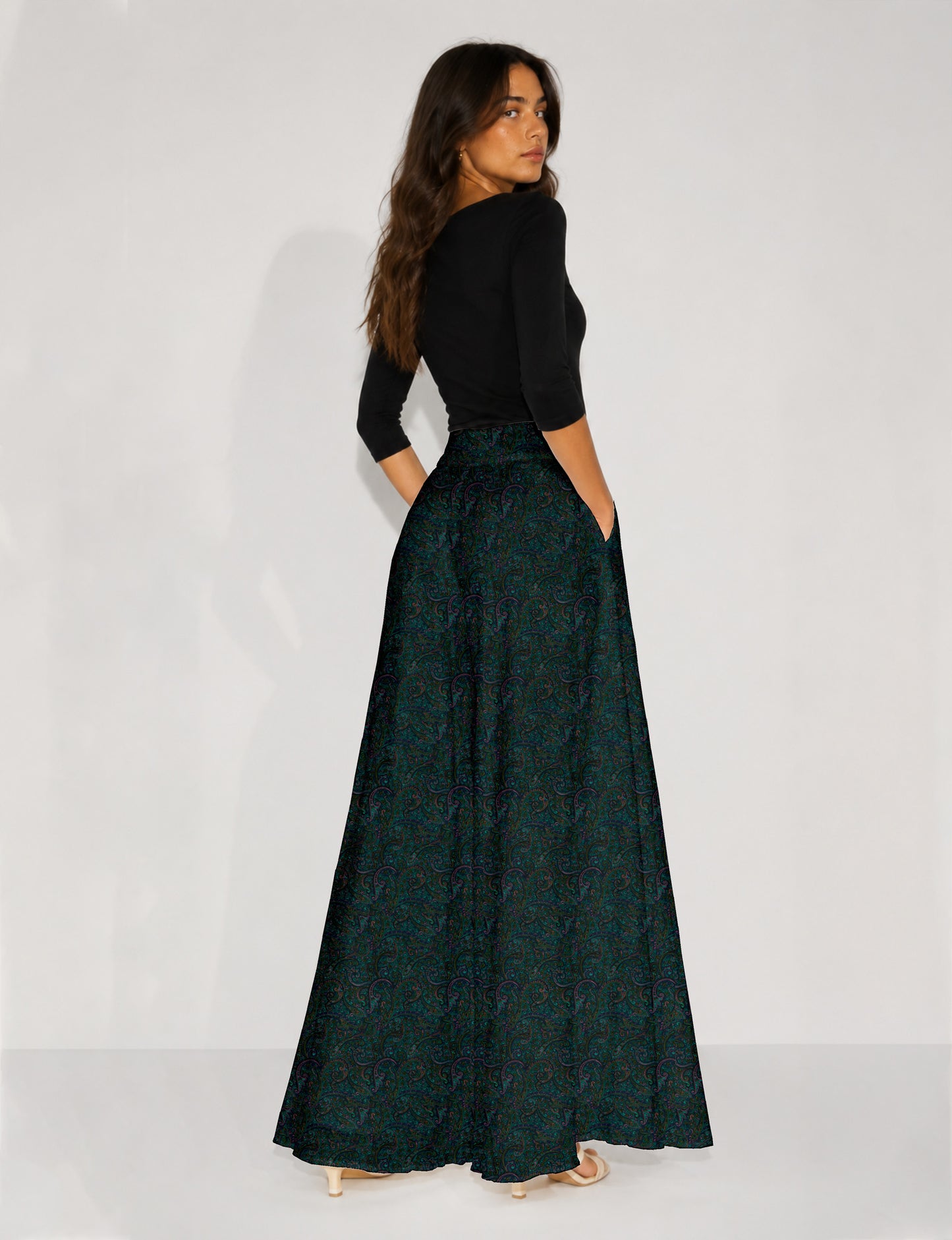 Wide Leg Palazzo Trousers - Blue Paisley