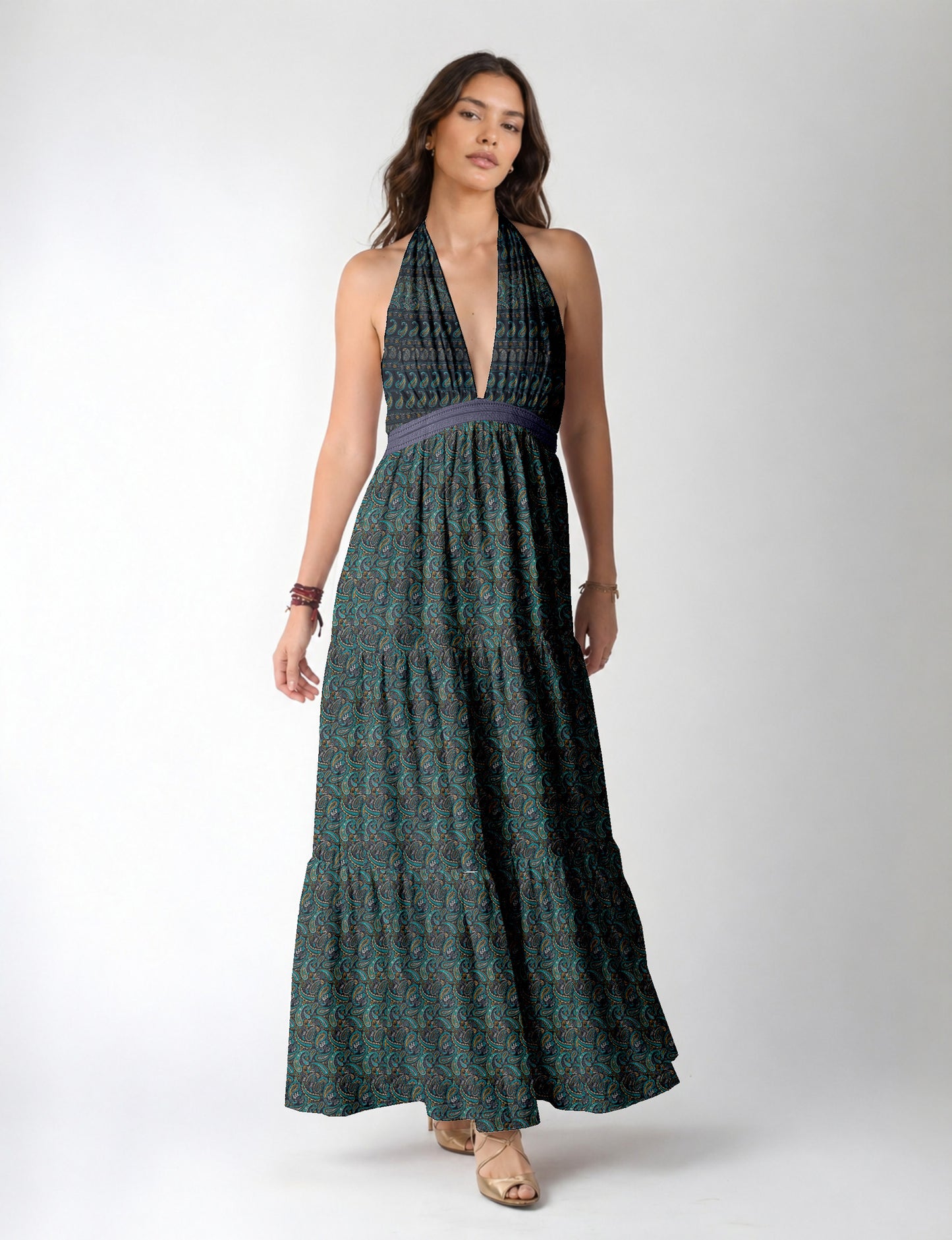 Flowy maxi tiered dress for vacations, brunch, and evening wear