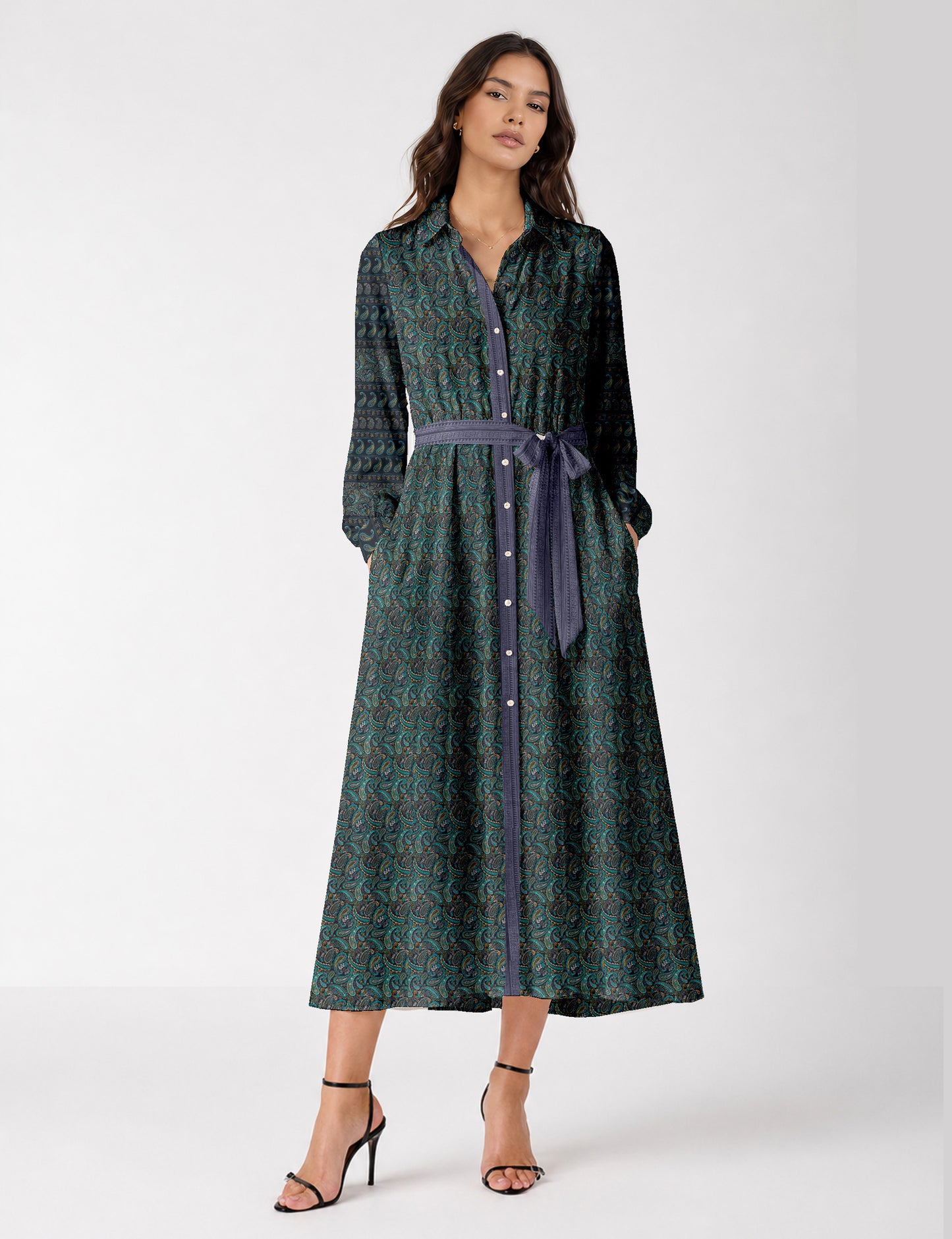 Long shirt dress - Blue Paisley