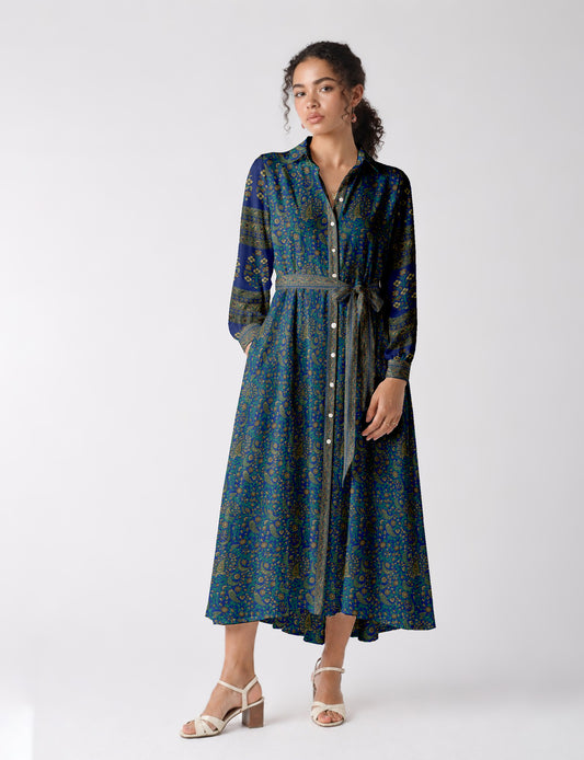 Long shirt dress - Blue Paisley