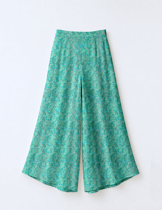 Wide Leg Palazzo Trousers - Blue Paisley