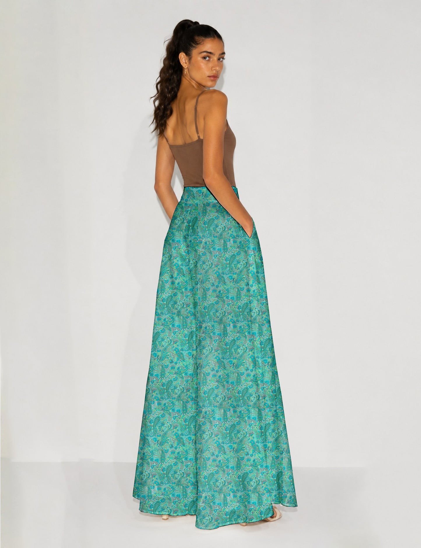 Wide Leg Palazzo Trousers - Blue Paisley