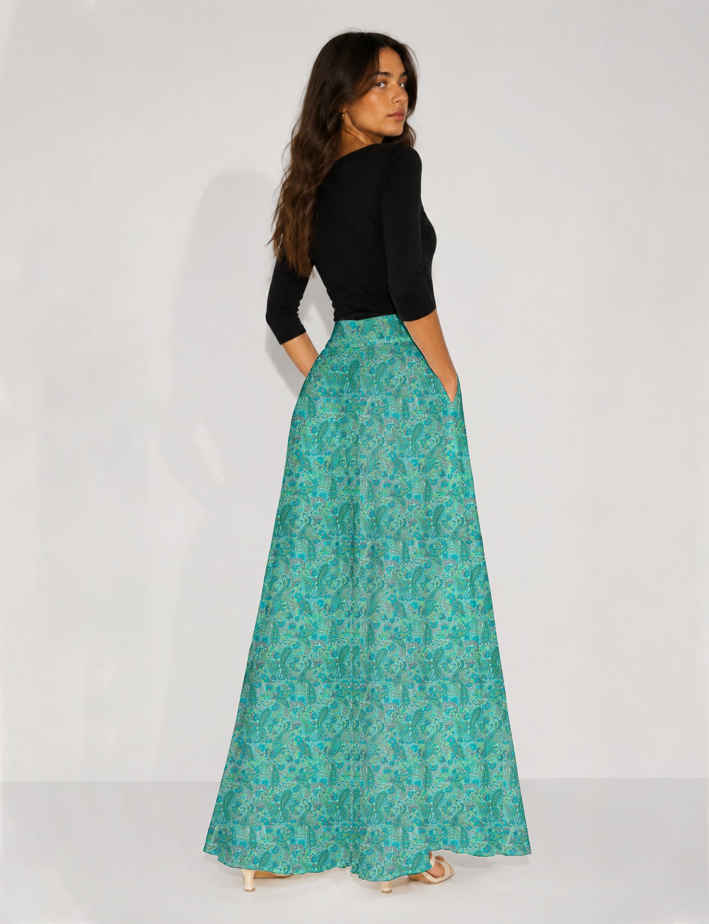 Wide Leg Palazzo Trousers - Blue Paisley