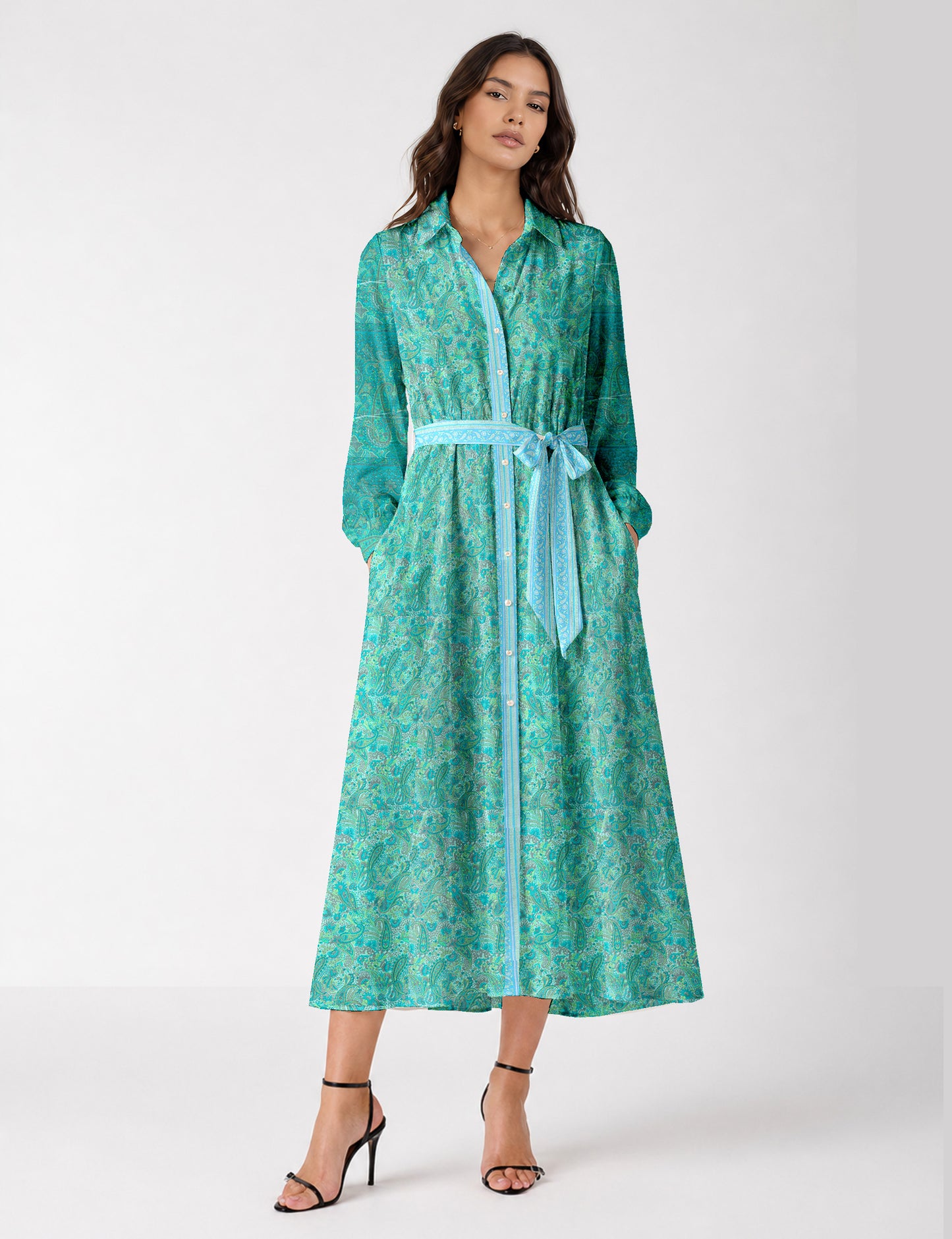 Long shirt dress - Blue Paisley