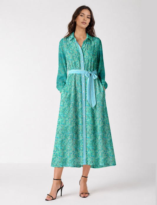 Long shirt dress - Blue Paisley