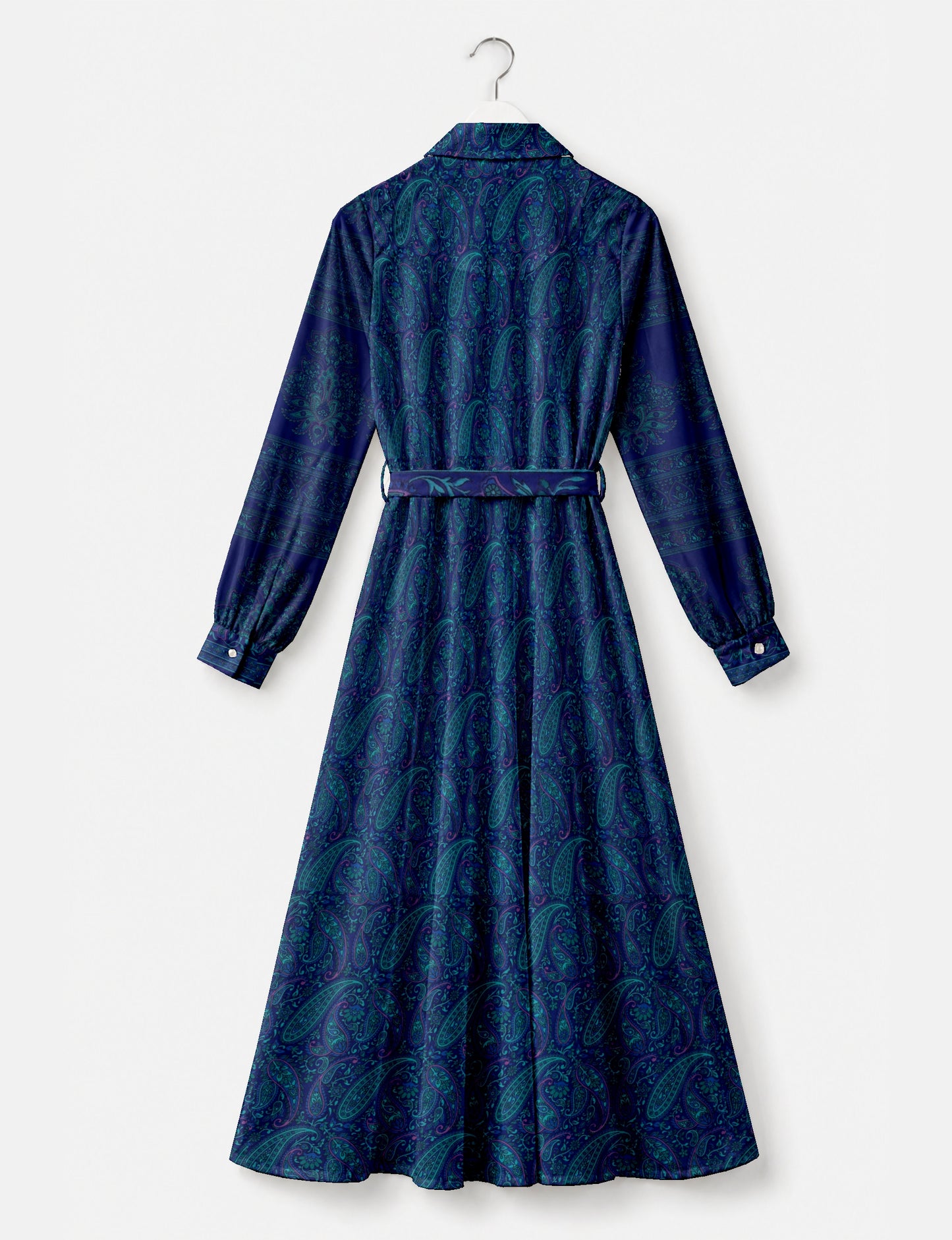 Long shirt dress by I was a Sari with A-line silhouette and tie belt