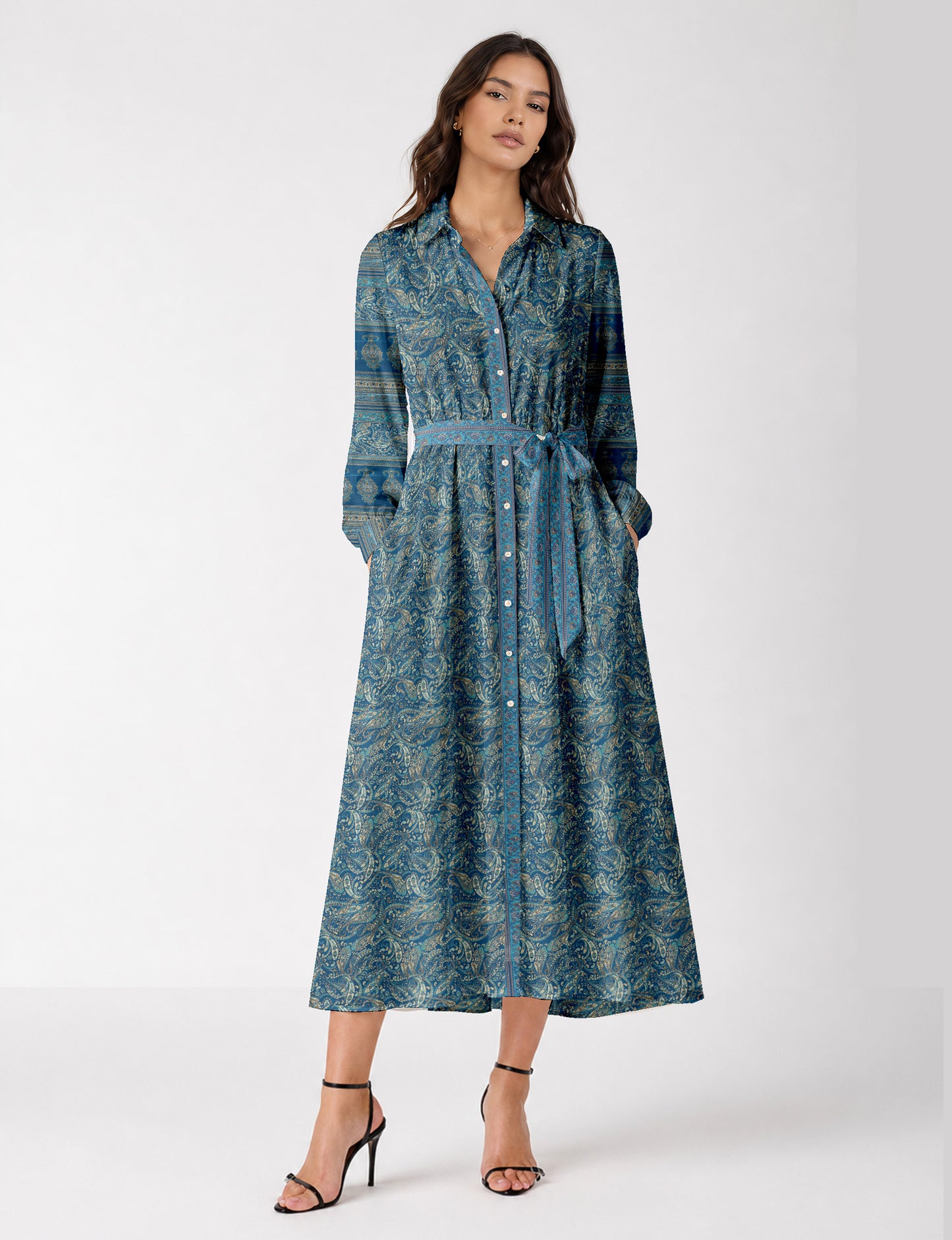 Long shirt dress - Blue Paisley