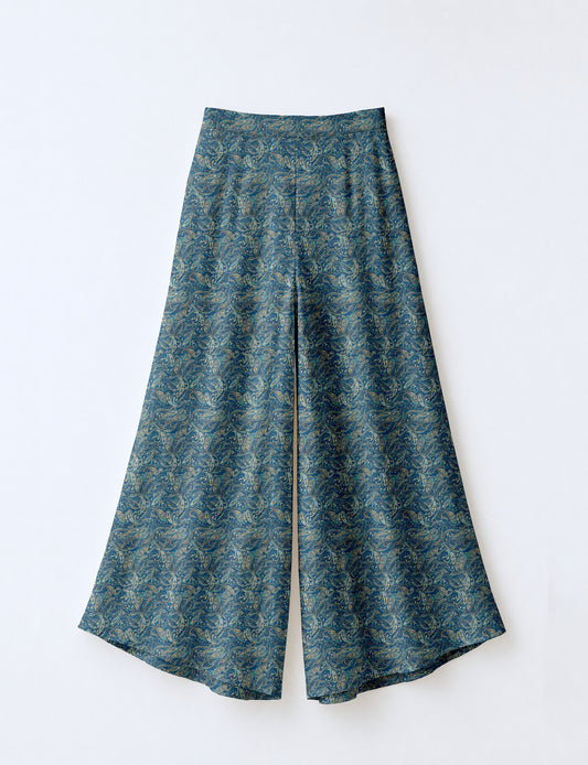 Wide Leg Palazzo Trousers - Blue Paisley