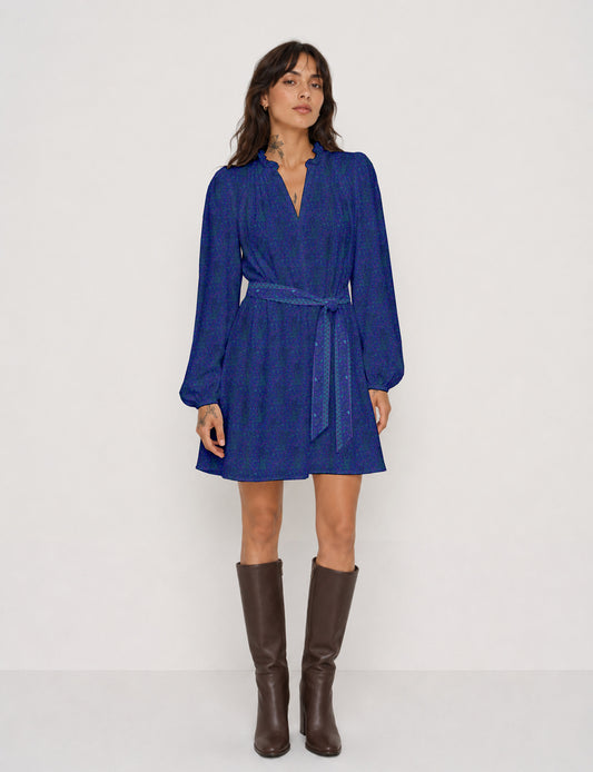 Swing dress with belt - Blue Paisley