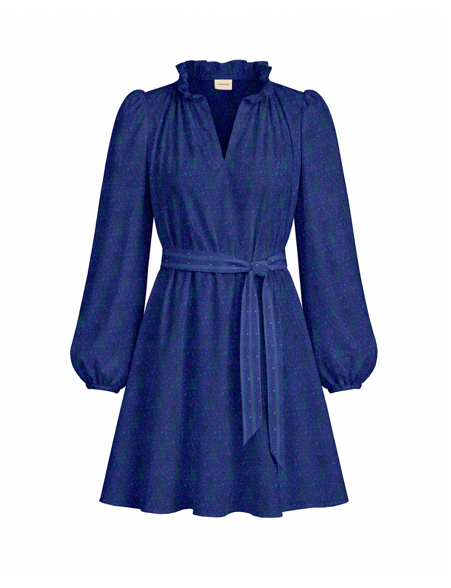 Swing dress with belt - Blue Paisley