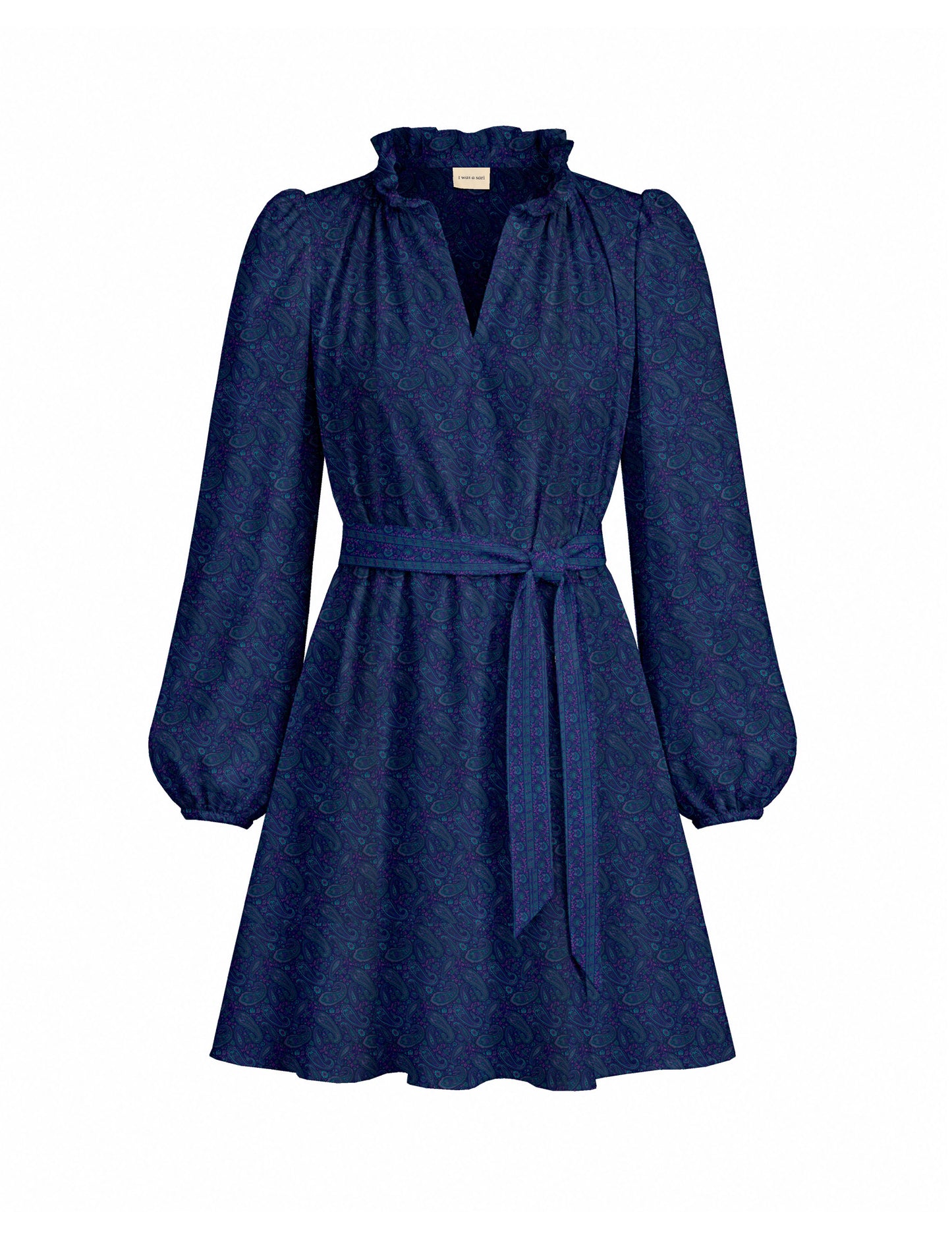 Swing dress with belt - Blue Paisley