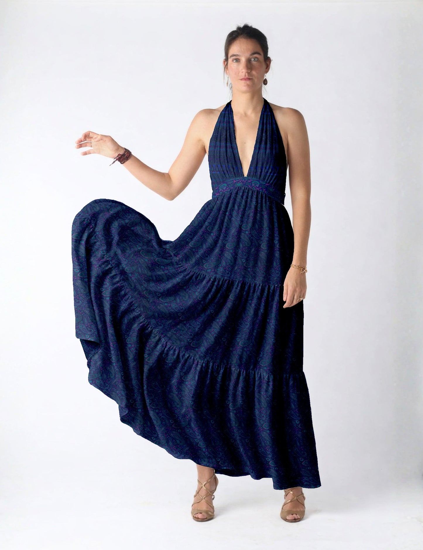 Flowy maxi tiered dress for vacations, brunch, and evening wear