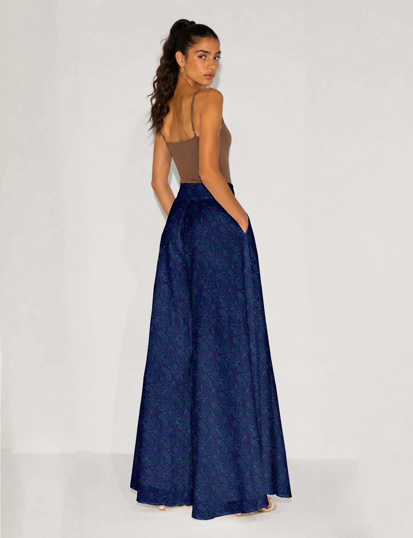 Wide Leg Palazzo Trousers - Blue Paisley