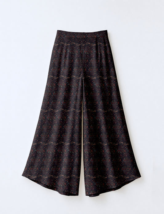 Wide Leg Palazzo Trousers - Blue Paisley