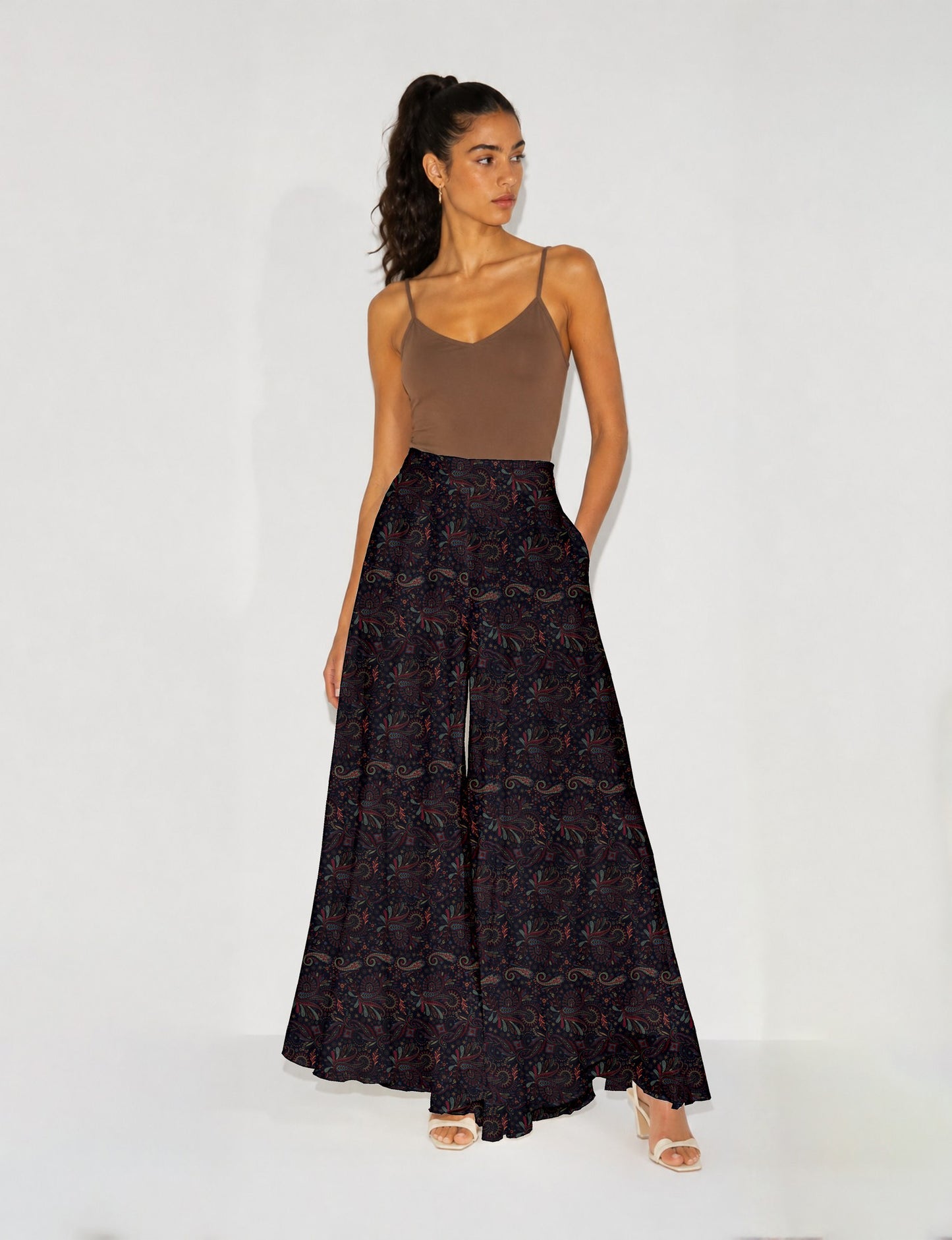 Wide Leg Palazzo Trousers - Blue Paisley