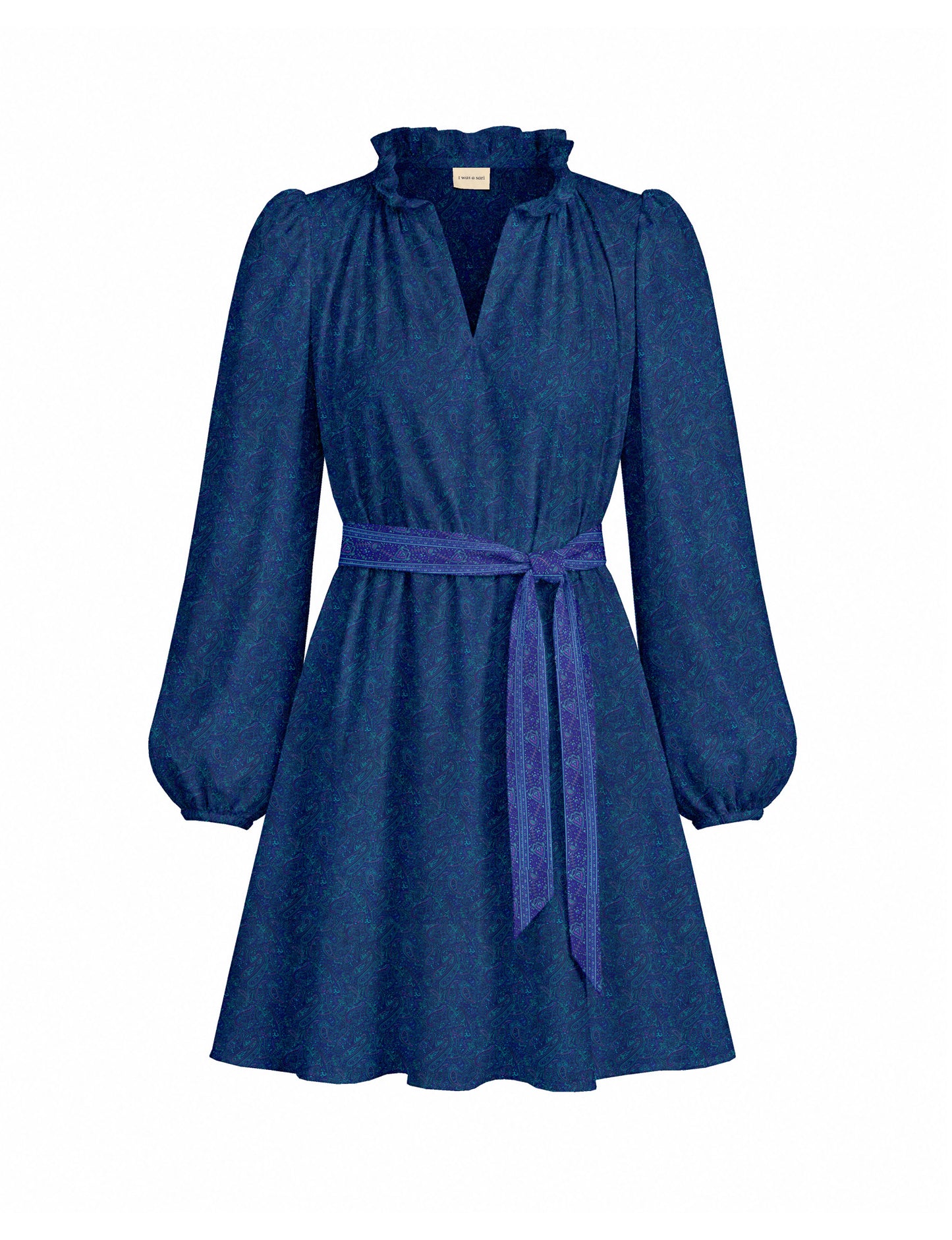 Swing dress with belt - Blue Paisley
