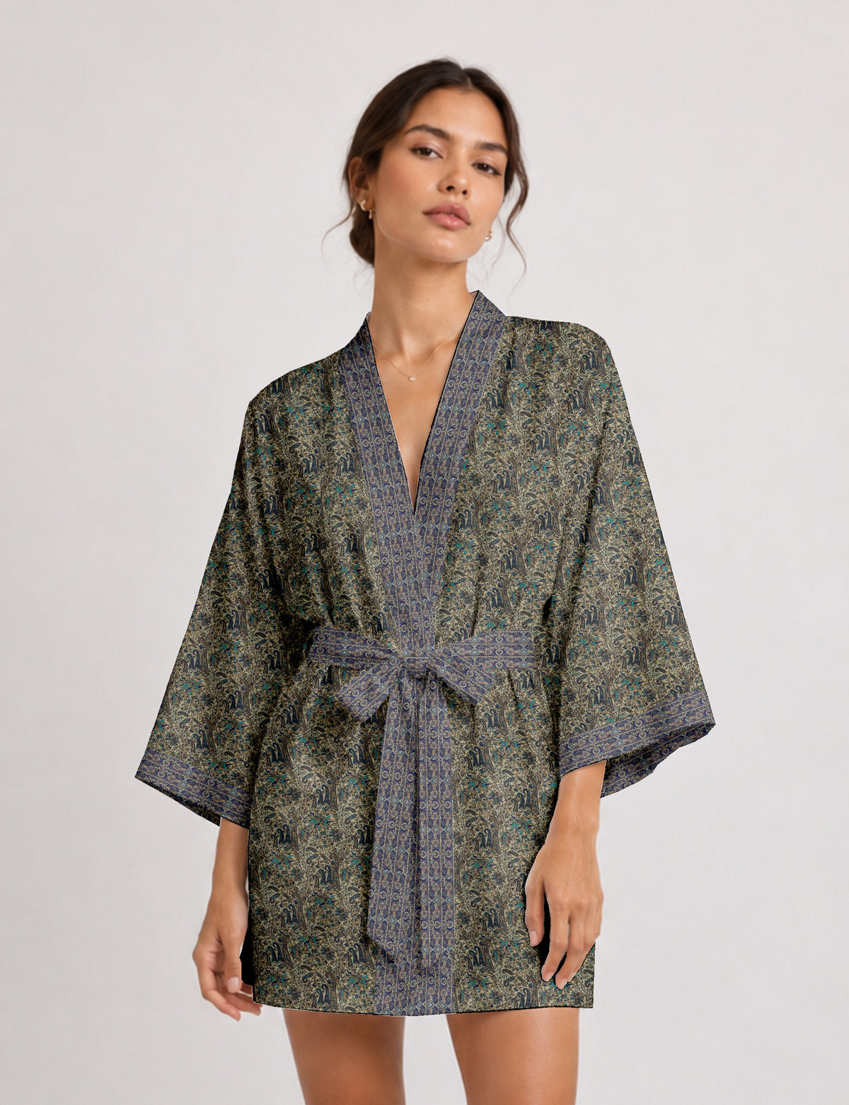Short kimono robe - Blue Paisley