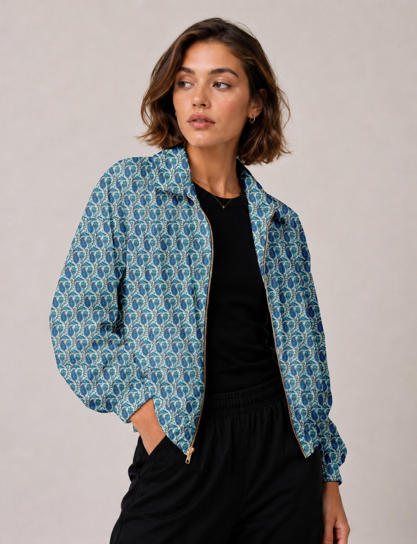 Bomber Jacket - Blue Paisley