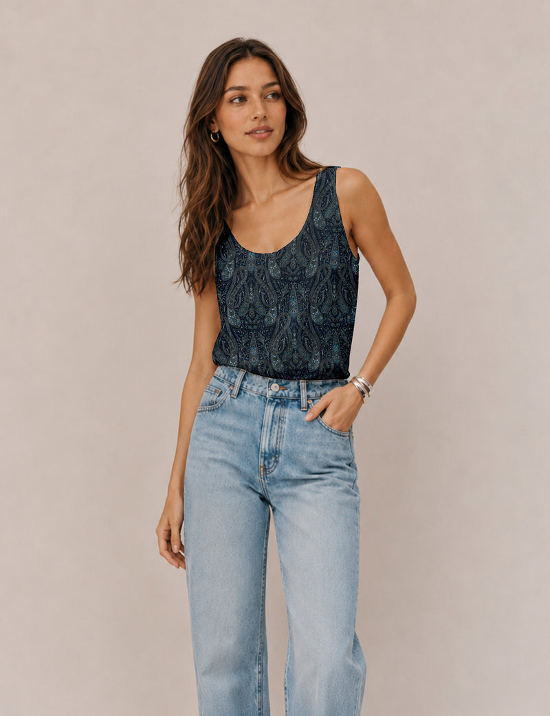Sleeveless blouse - Blue Paisley