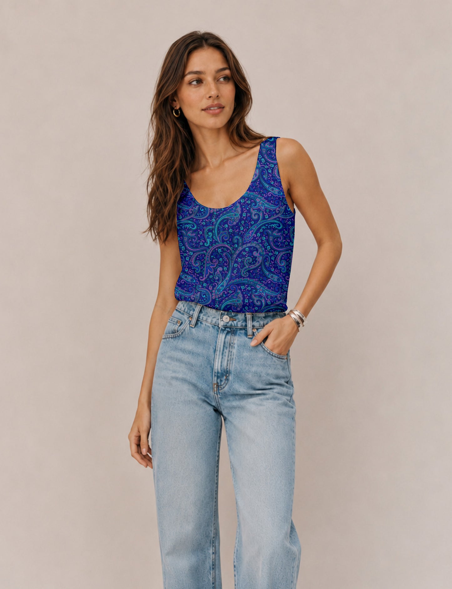 Sleeveless blouse - Blue Paisley