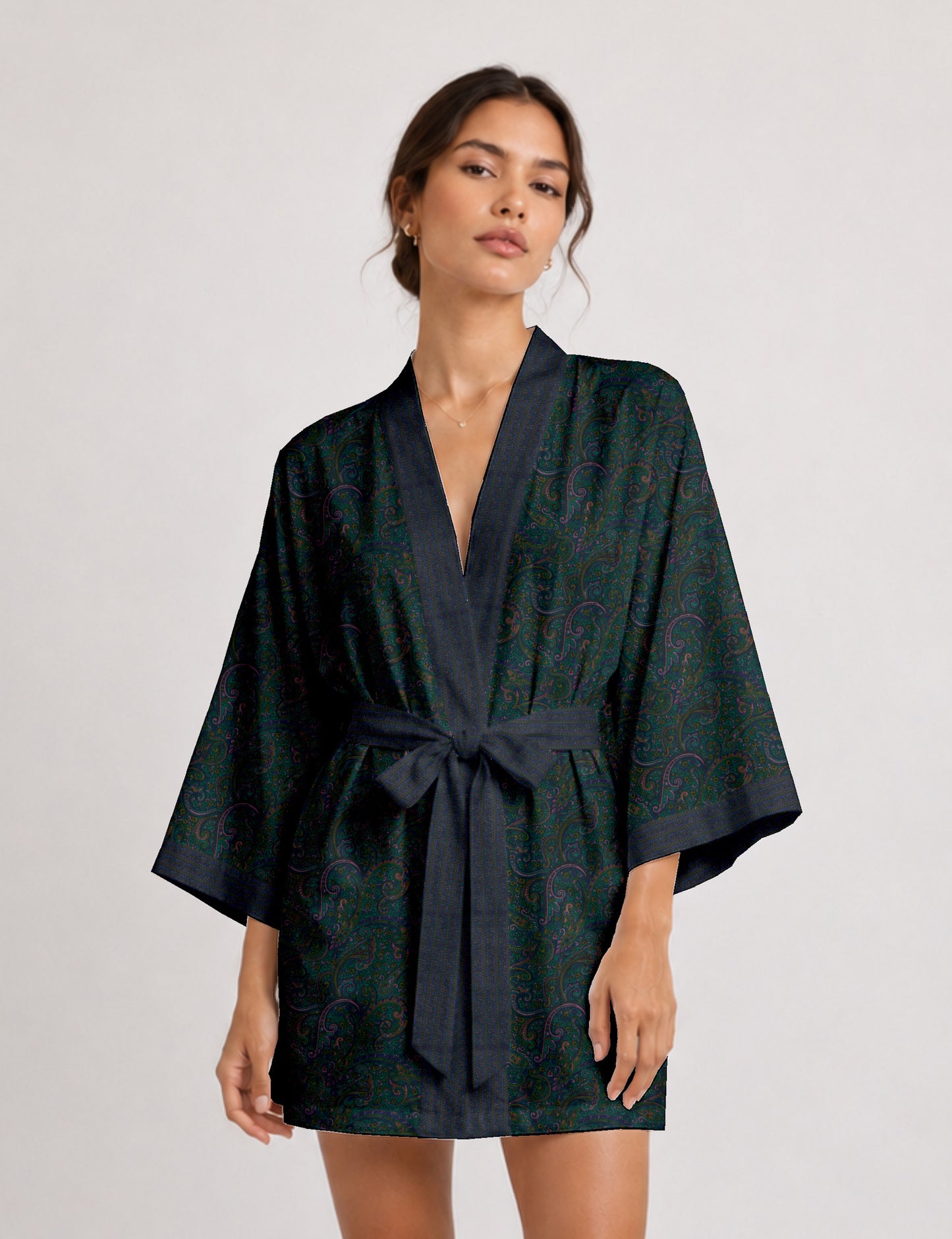 Short kimono robe - Blue Paisley