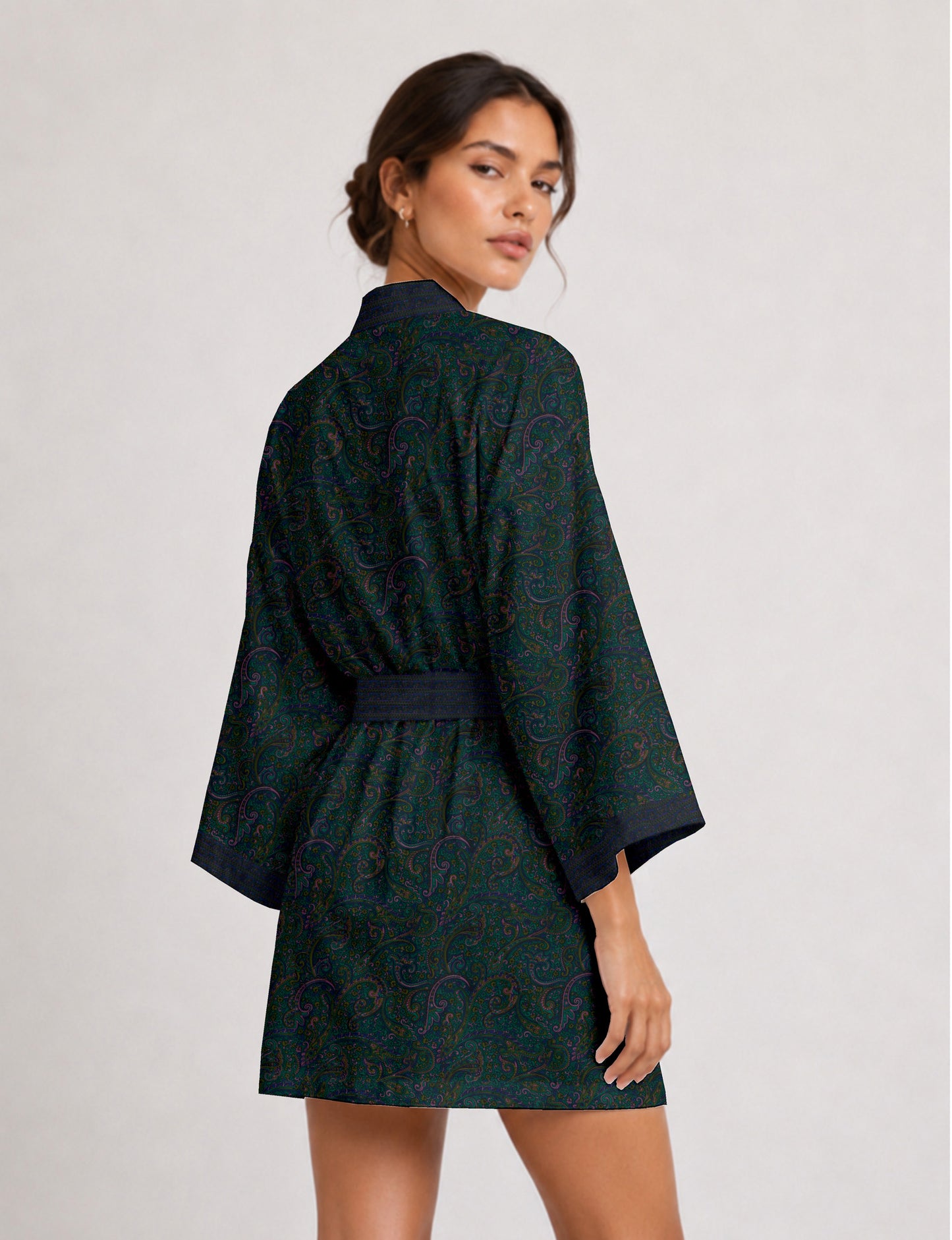 Short kimono robe - Blue Paisley