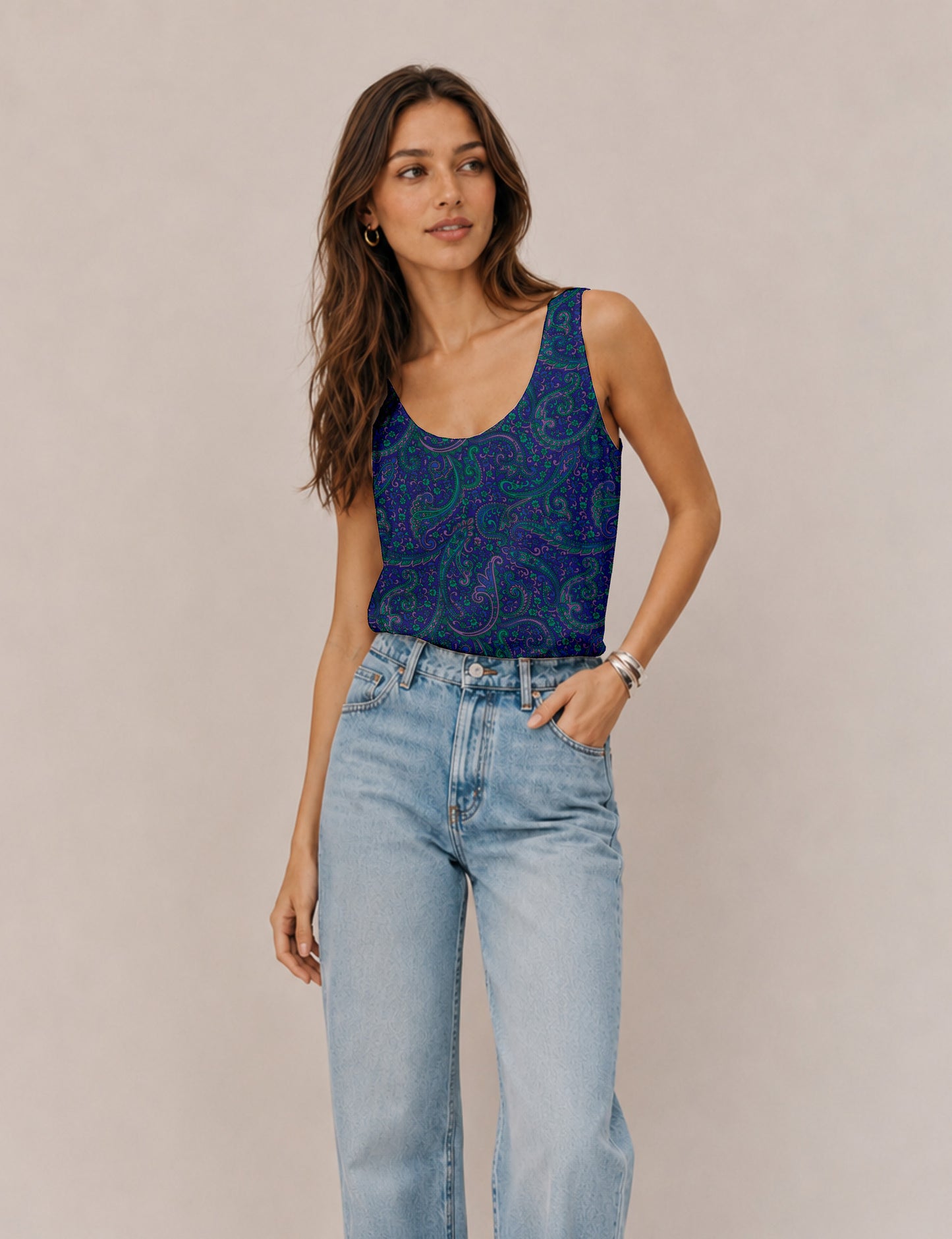 Sleeveless blouse - Blue Paisley