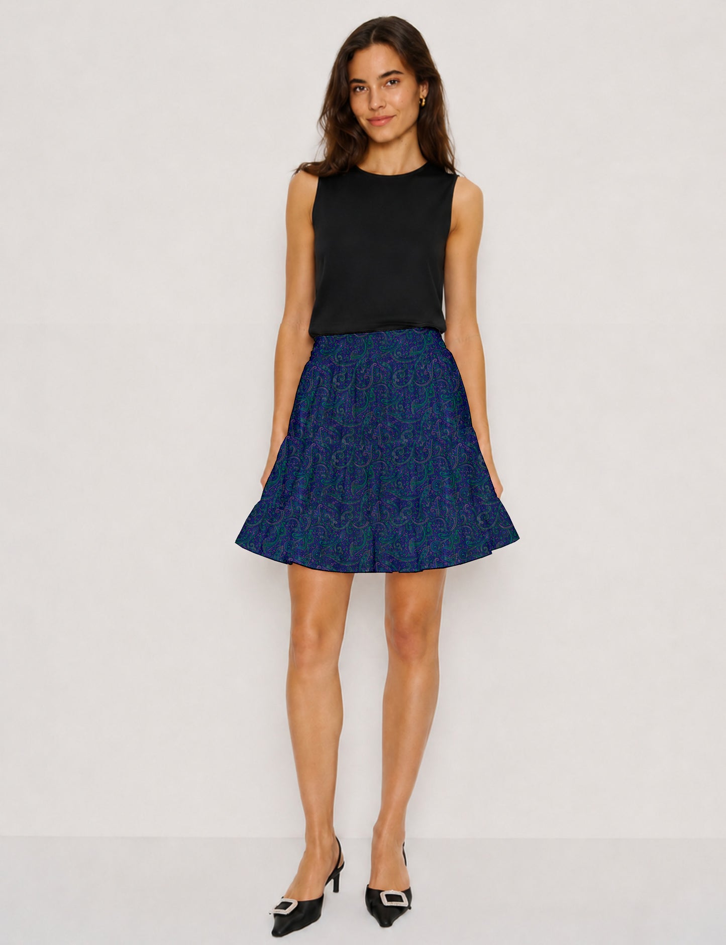 Short tiered skirt - Blue Paisley