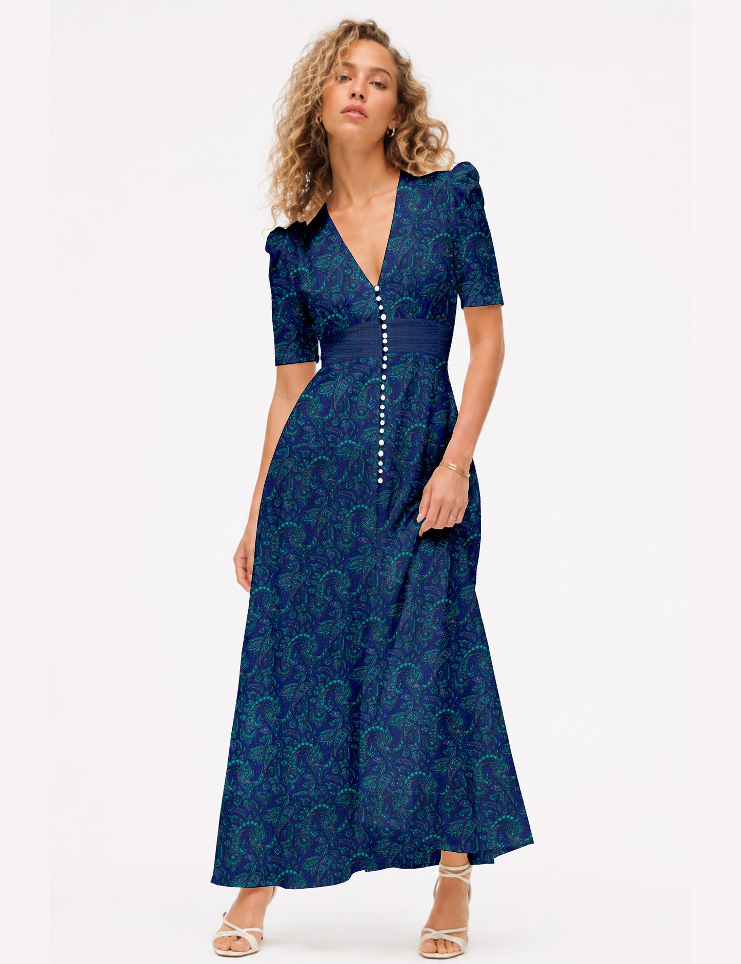 Maxi romantic dress - Blue Paisley