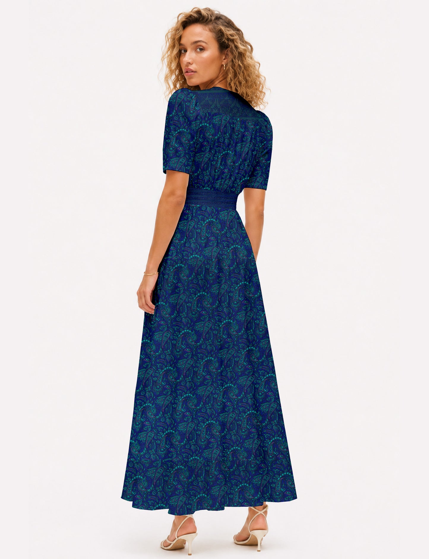 Maxi romantic dress - Blue Paisley