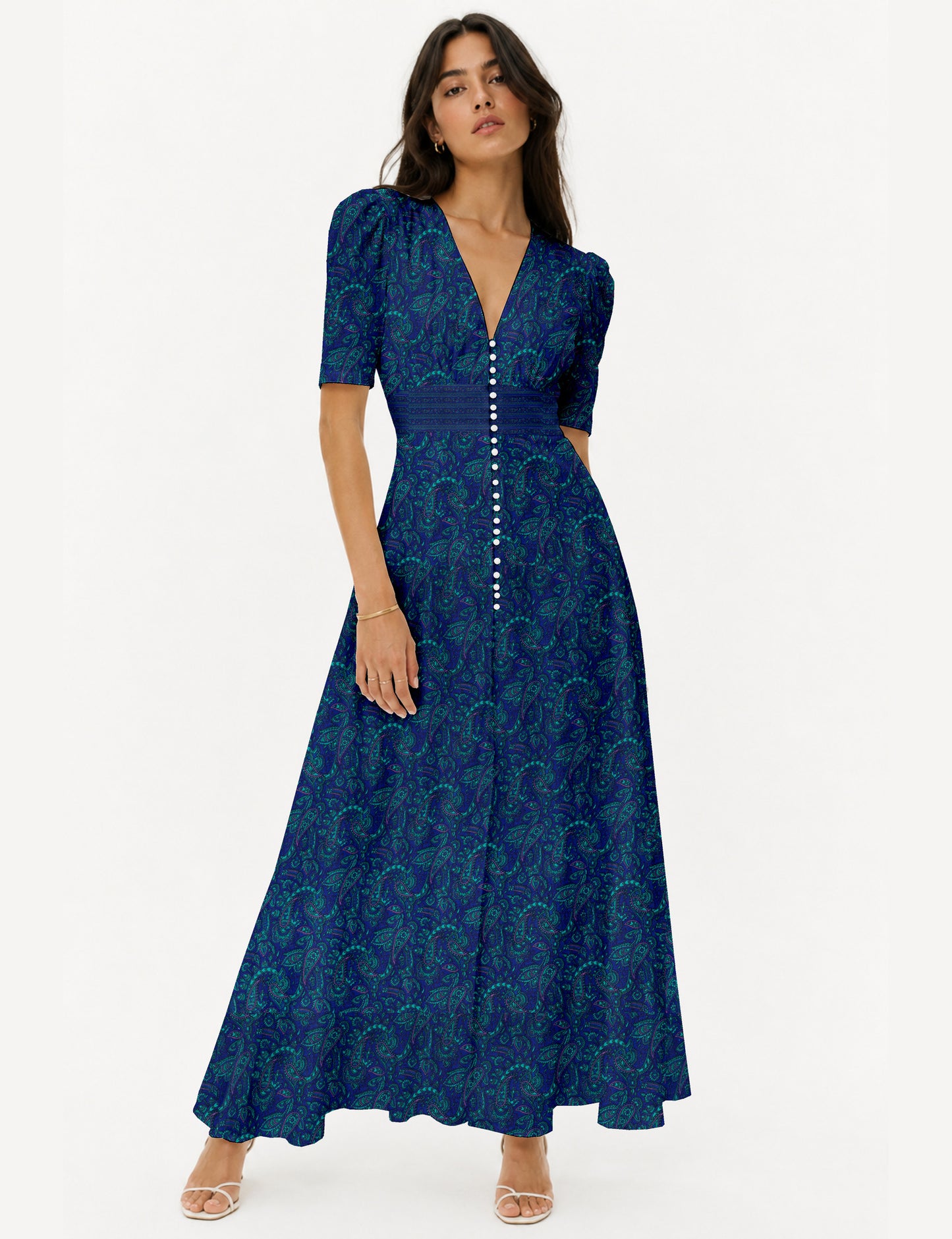 Maxi romantic dress - Blue Paisley