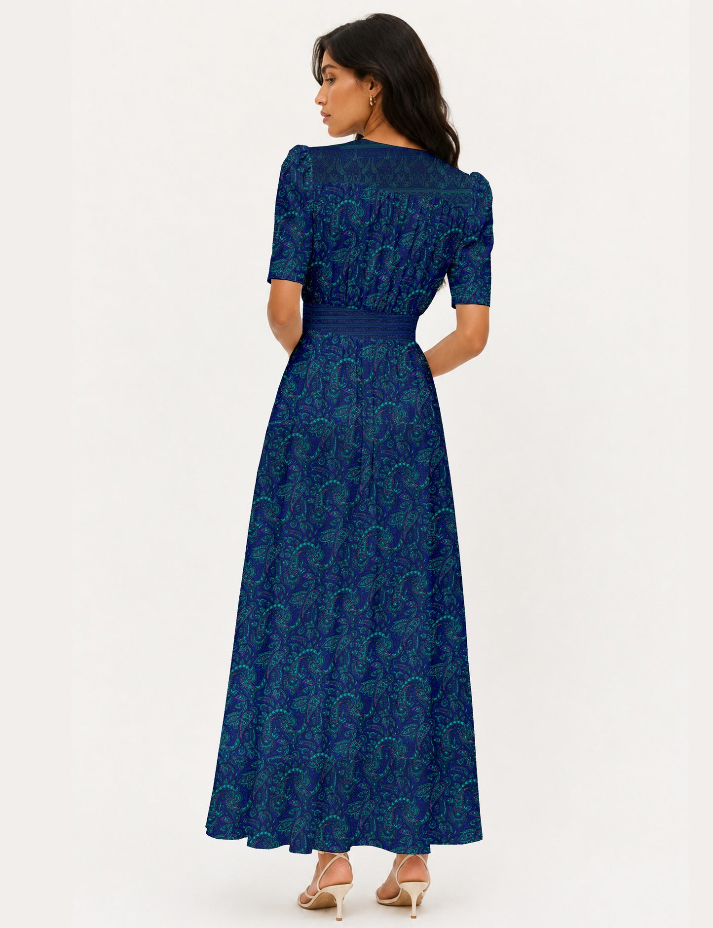 Maxi romantic dress - Blue Paisley