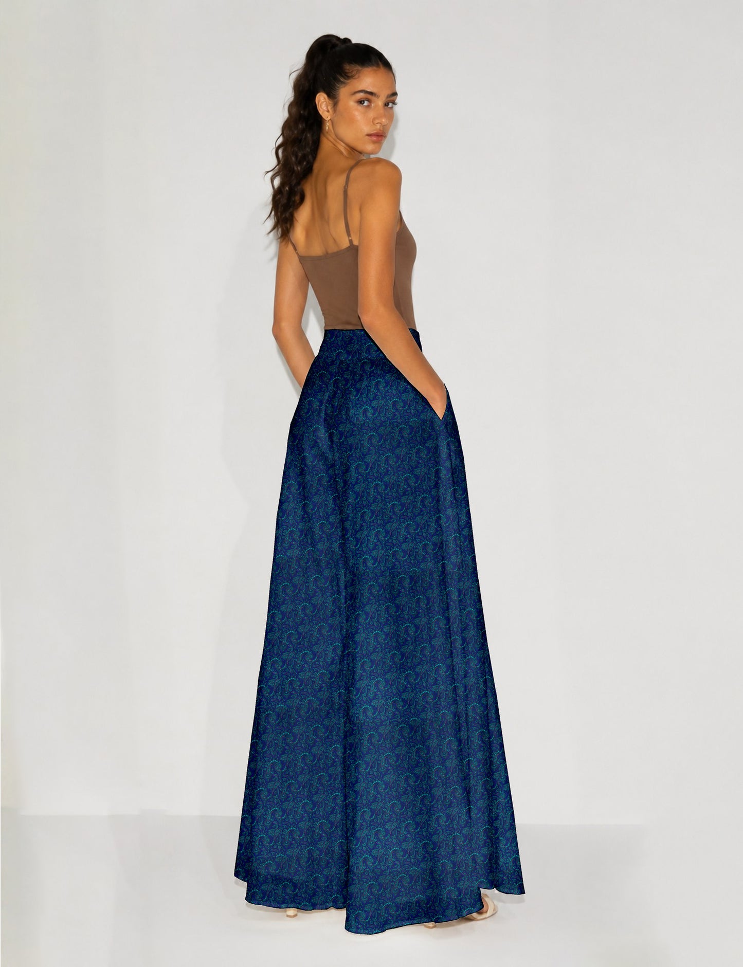 Wide Leg Palazzo Trousers - Blue Paisley