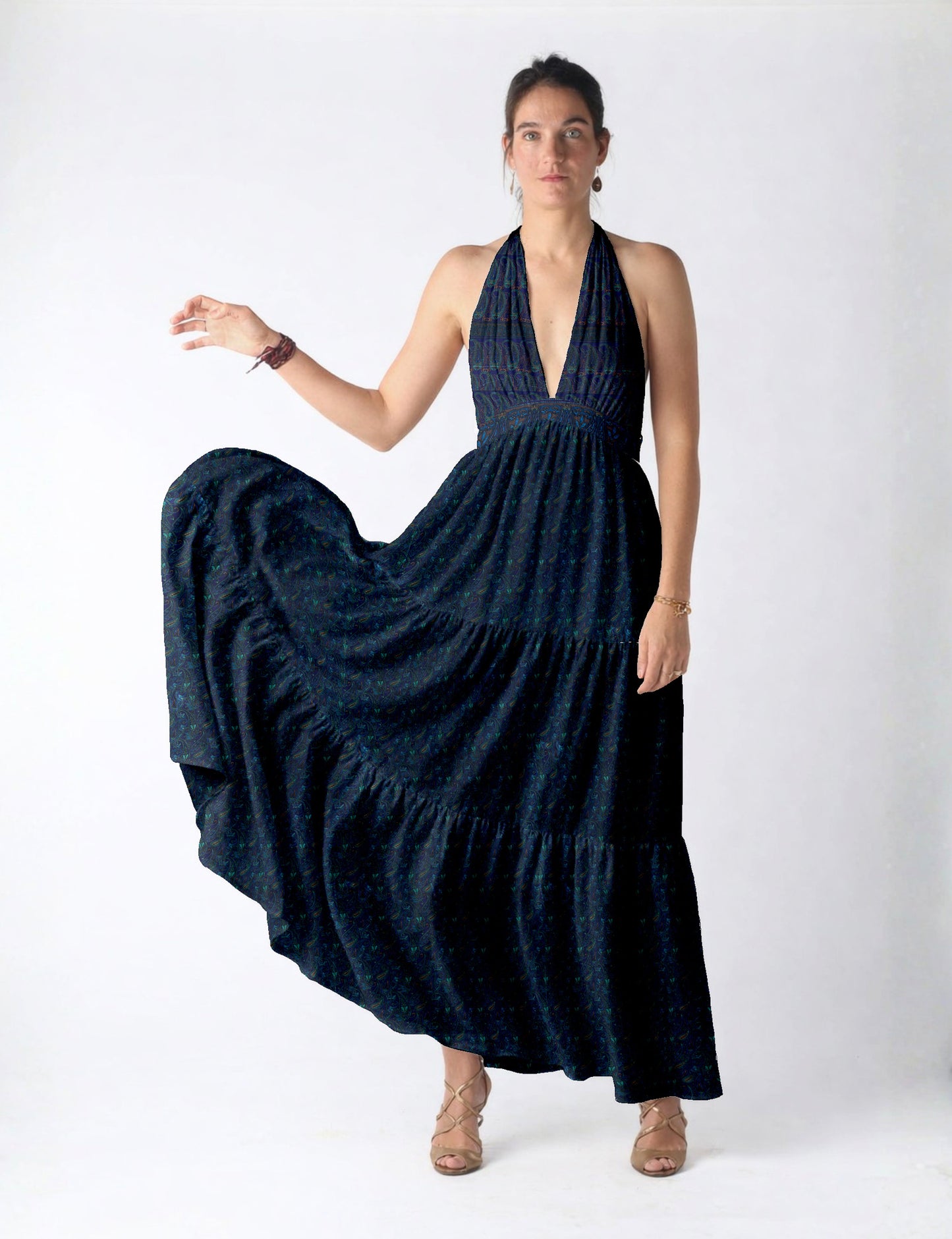 Flowy maxi tiered dress for vacations, brunch, and evening wear