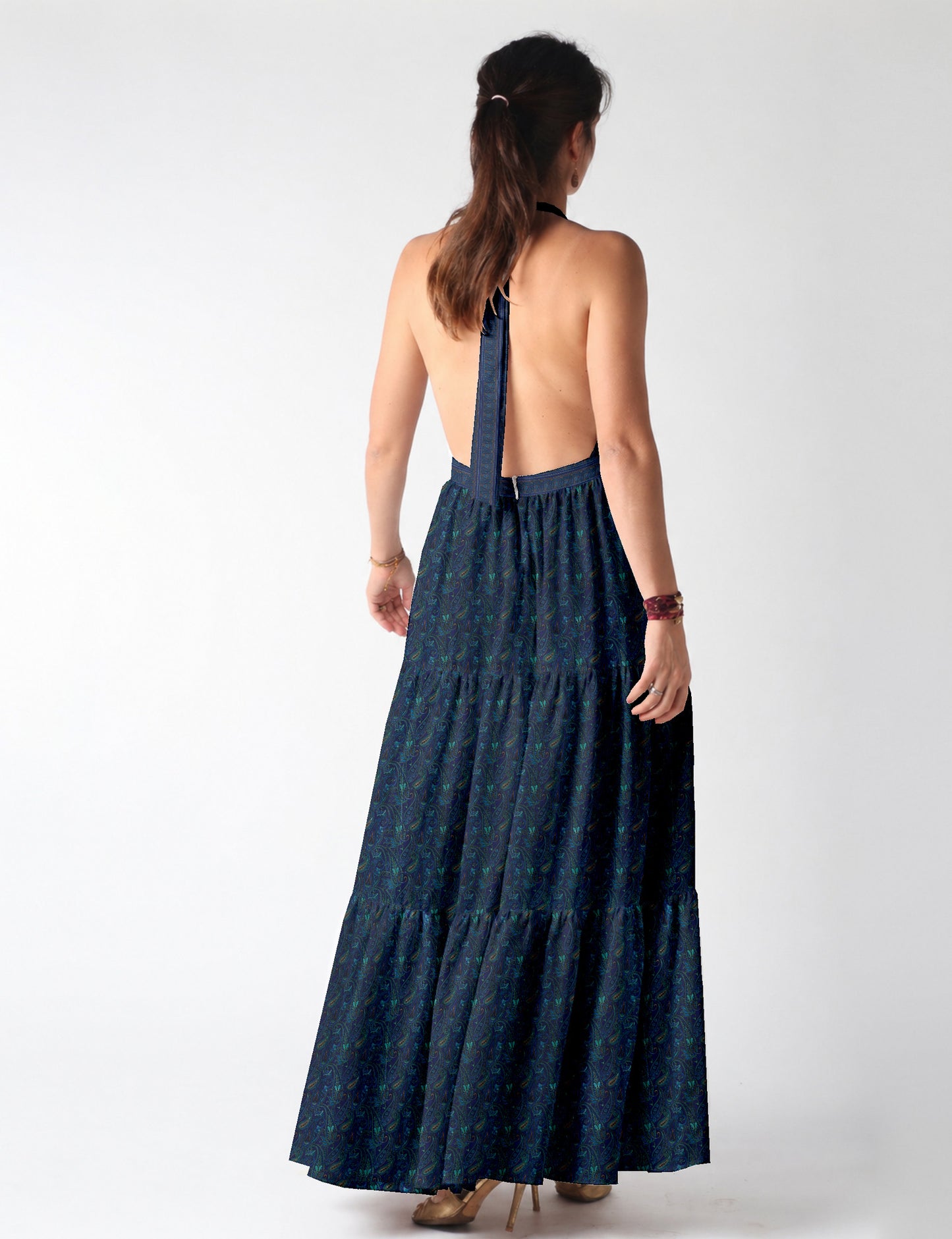 Halter neck maxi dress with tiered layers and elasticated back