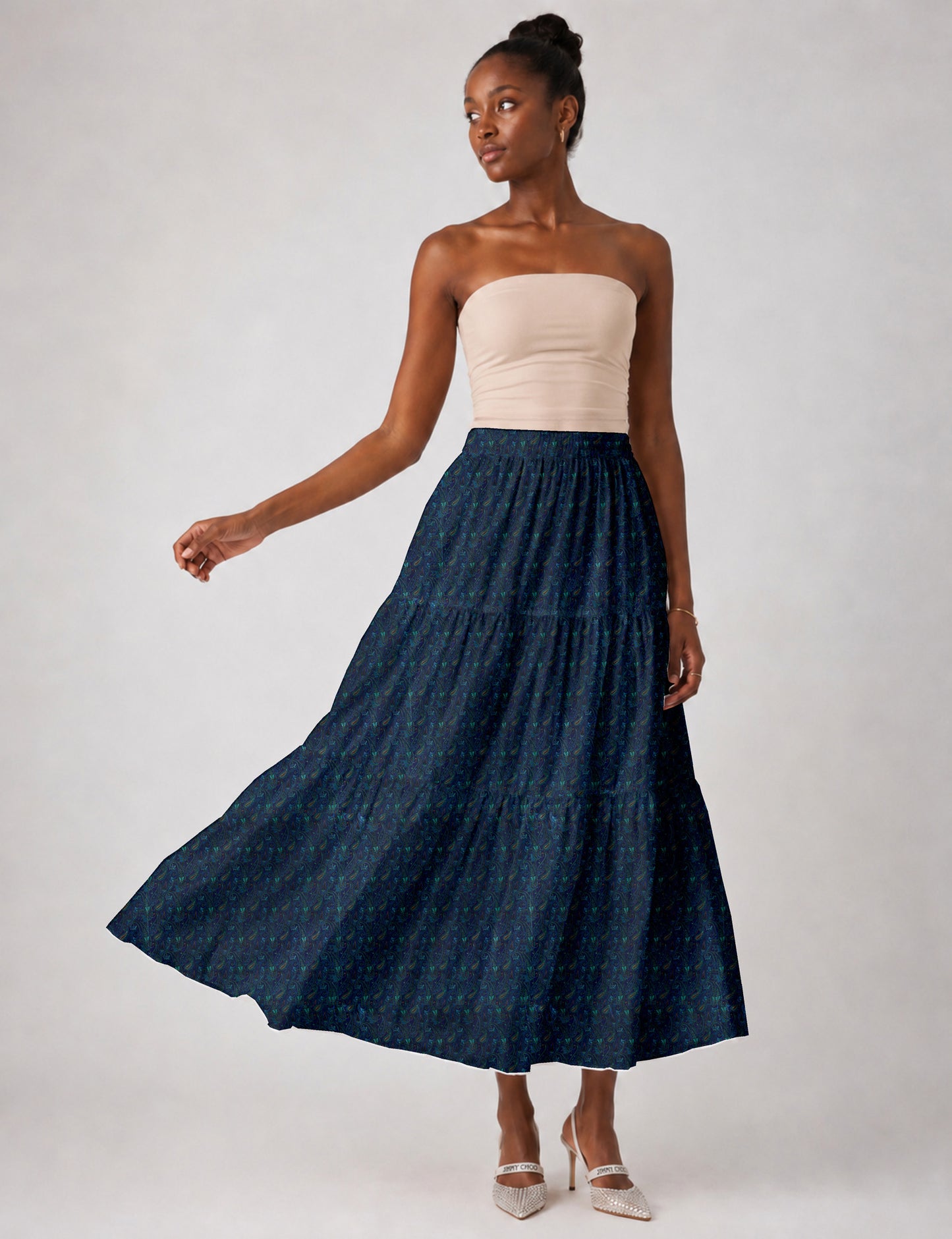 Midi Tiered Skirt - Blue Paisley
