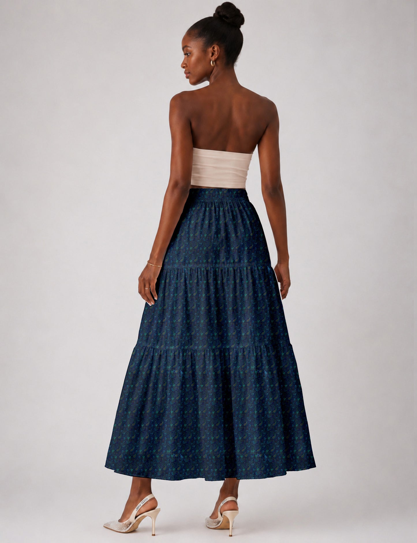 Midi Tiered Skirt - Blue Paisley