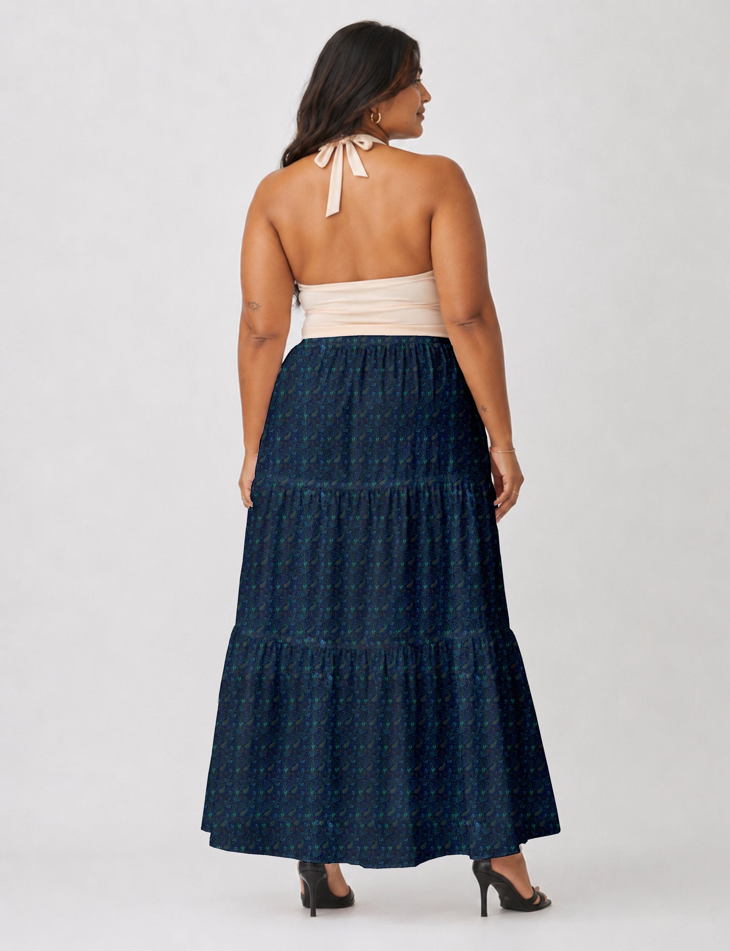 Midi Tiered Skirt - Blue Paisley