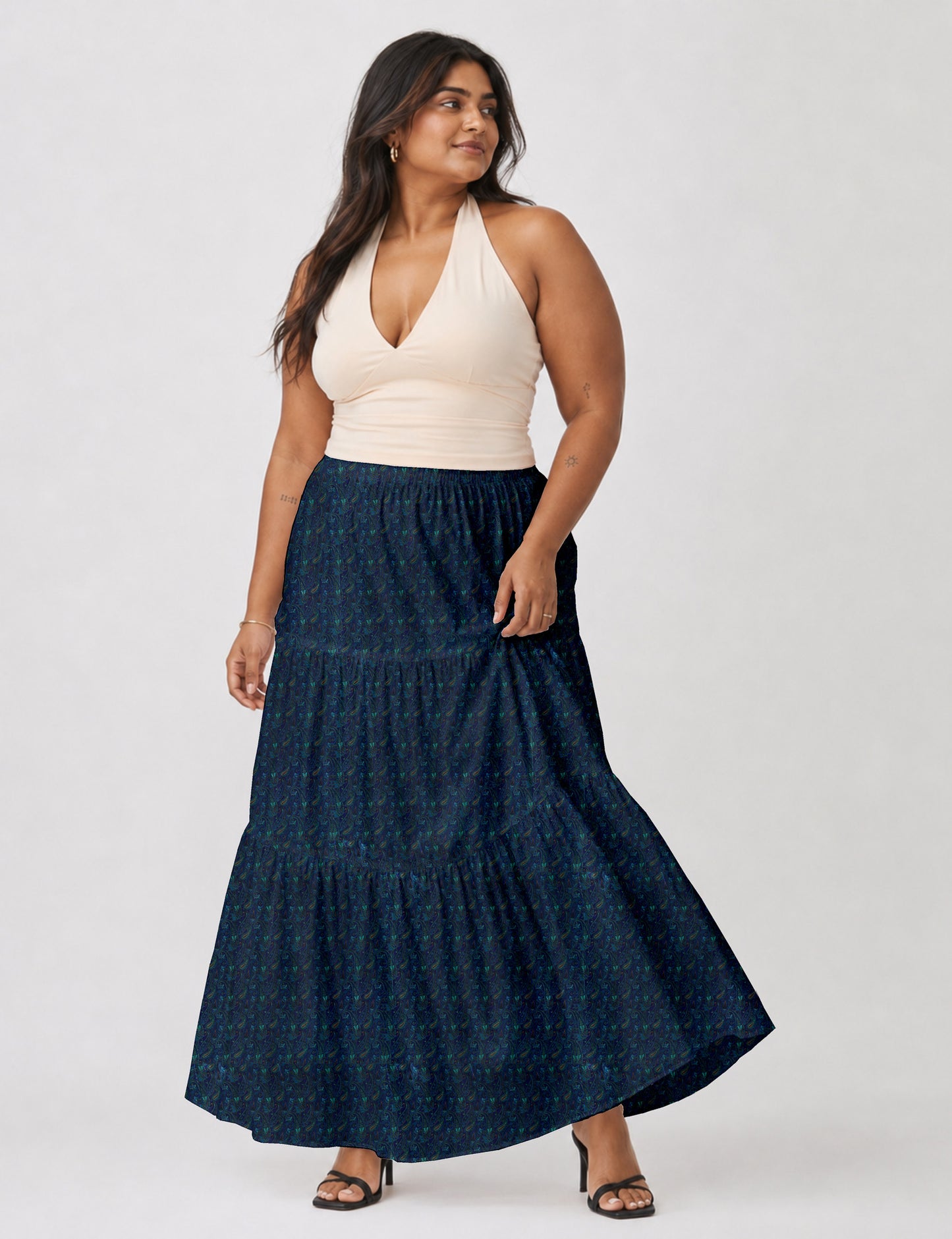 Midi Tiered Skirt - Blue Paisley