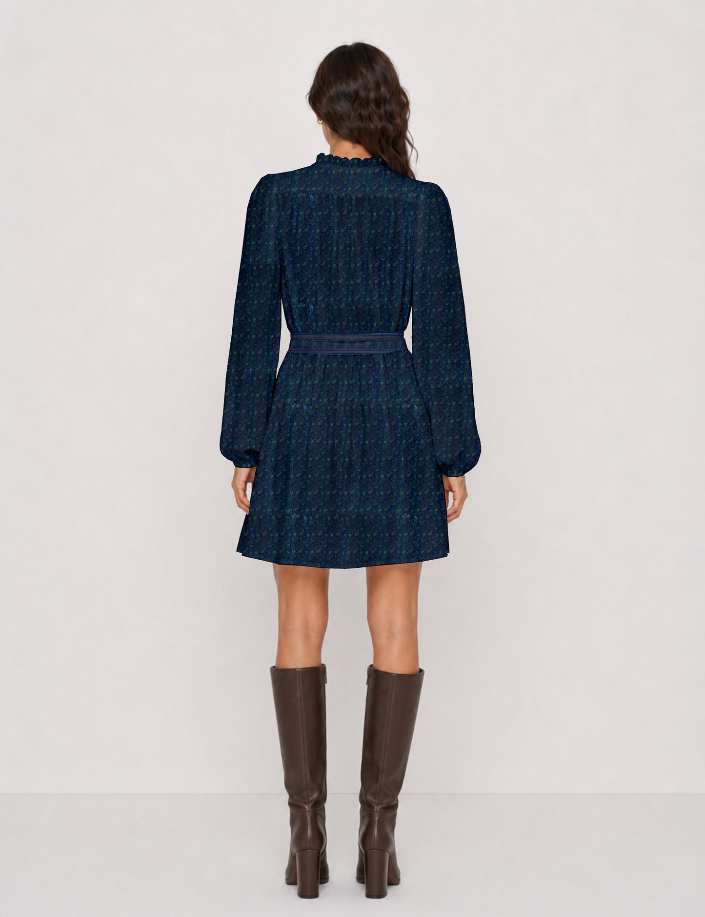 Swing dress with belt - Blue Paisley