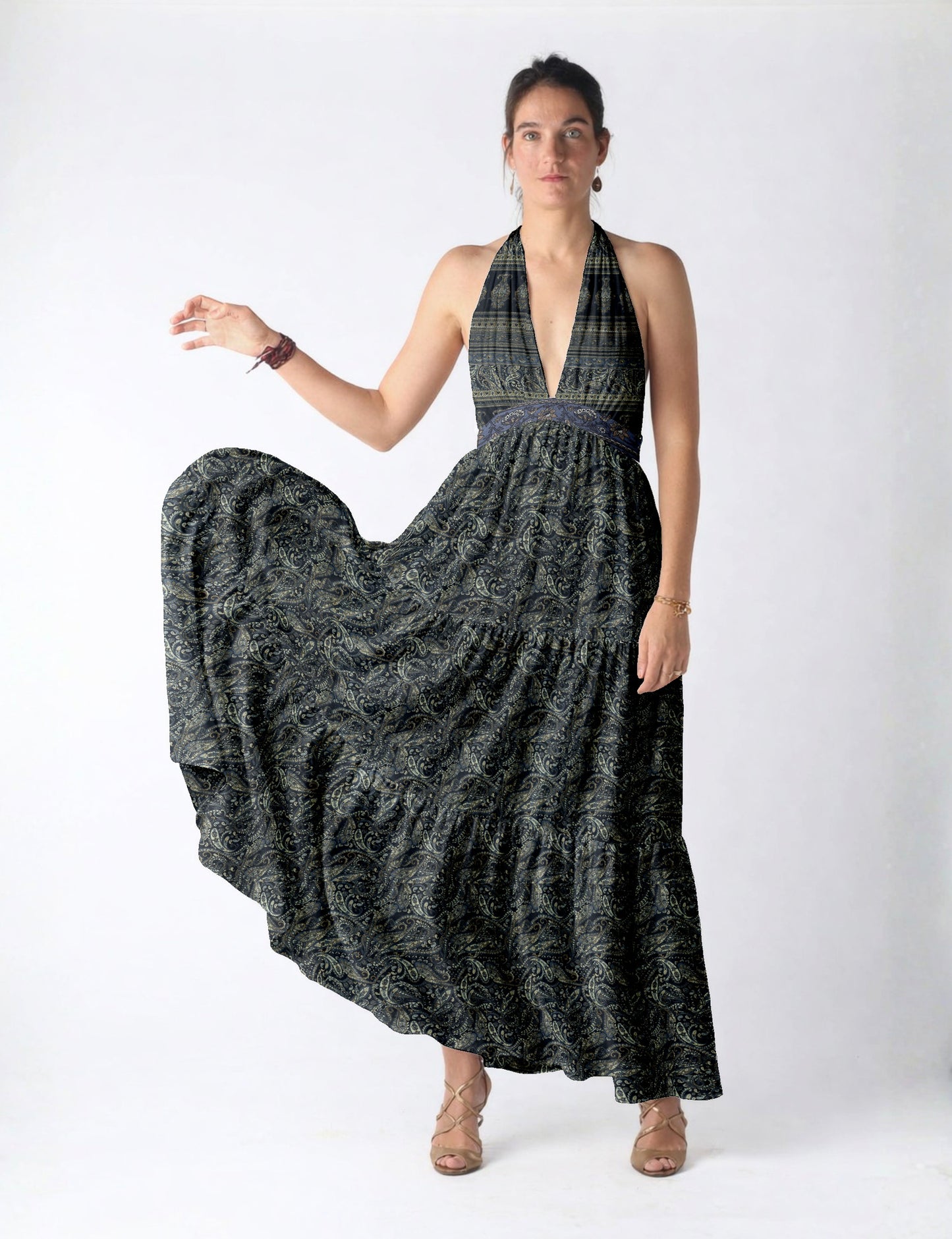 Flowy maxi tiered dress for vacations, brunch, and evening wear