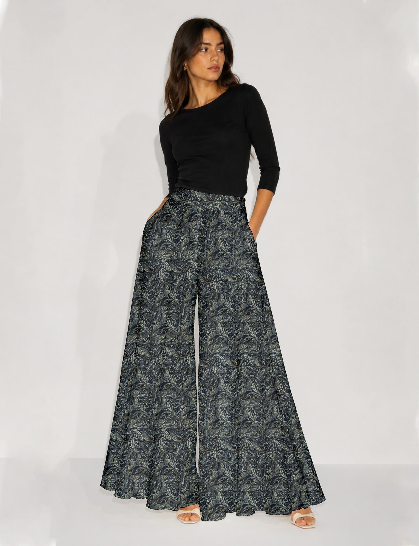 Wide Leg Palazzo Trousers - Blue Piasley