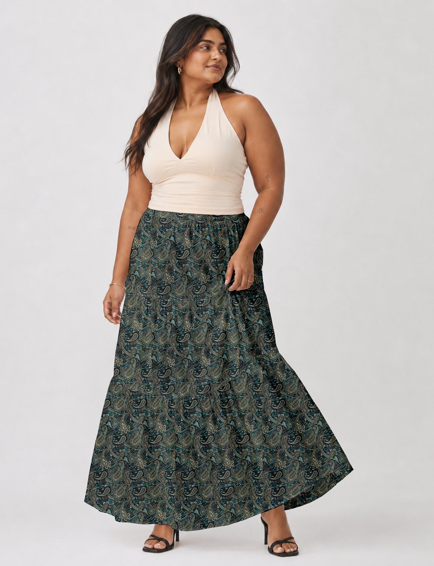 Midi Tiered Skirt - Blue Paisley