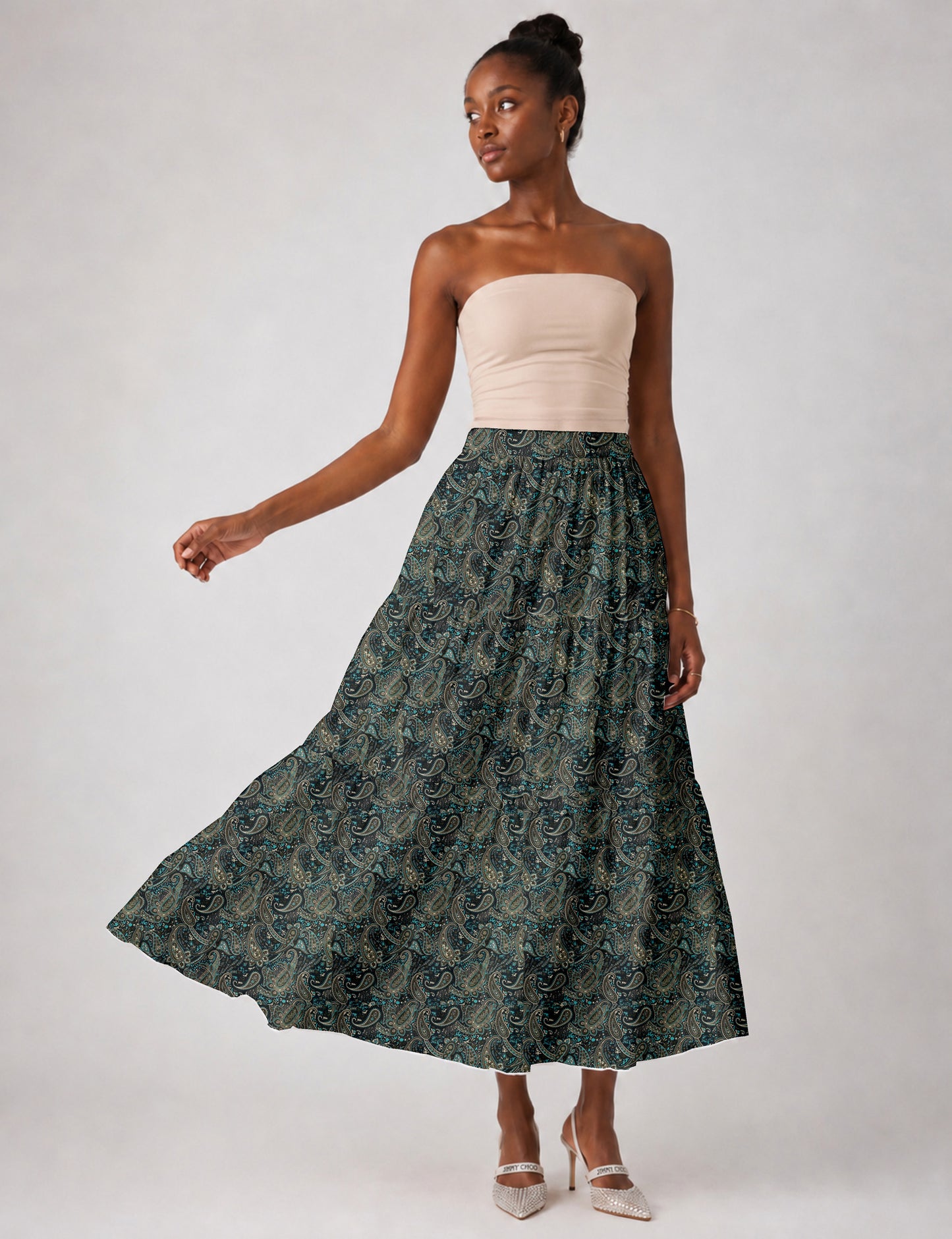 Midi Tiered Skirt - Blue Paisley